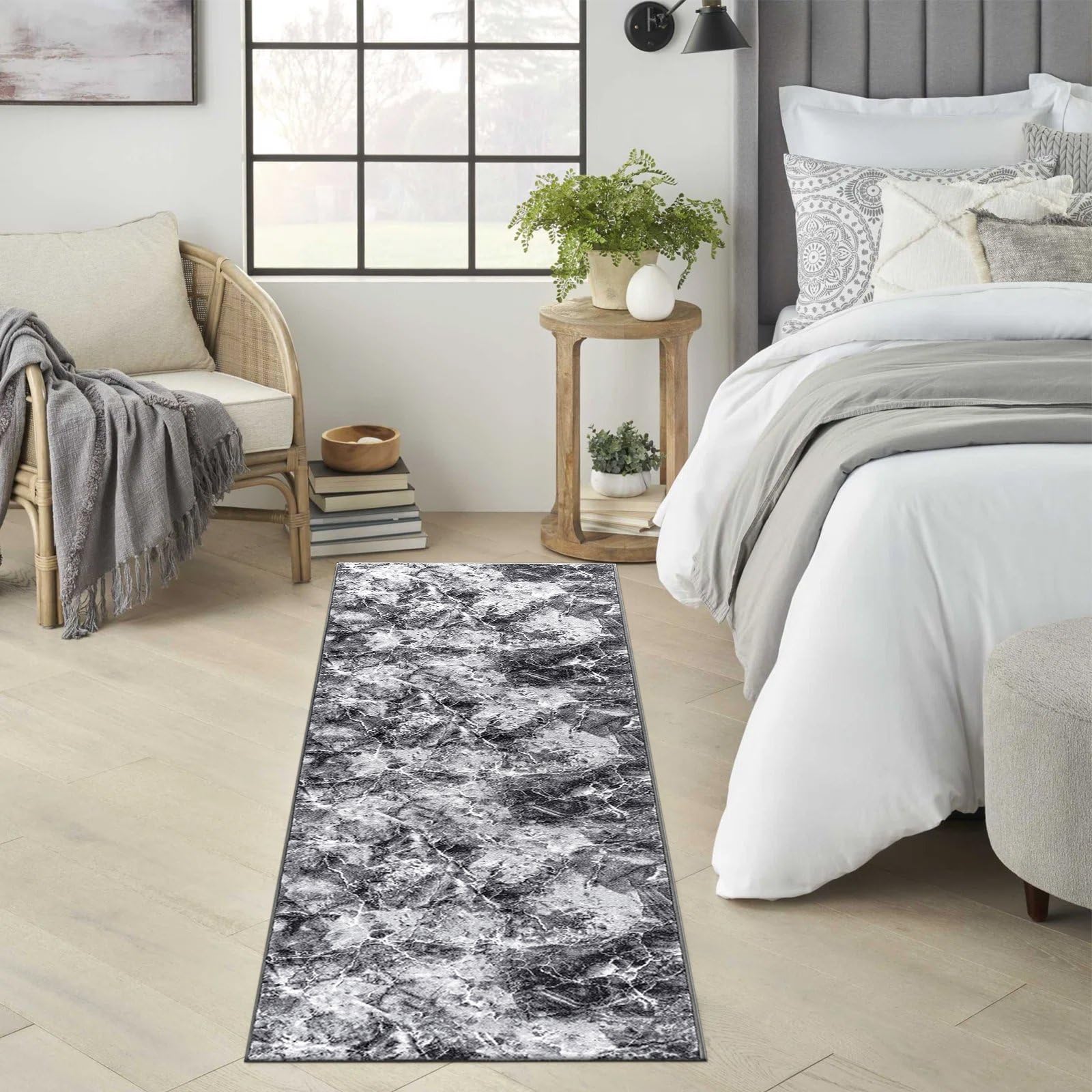 renoazul® Kitchen Rugs Non Slip Washable With Gel Back - Marble Rug - 60 x 220 cm - Grey - Low Pile Rug, Kitchen Floor Runner - Ideal For Living Room, Bedside, Lounge.