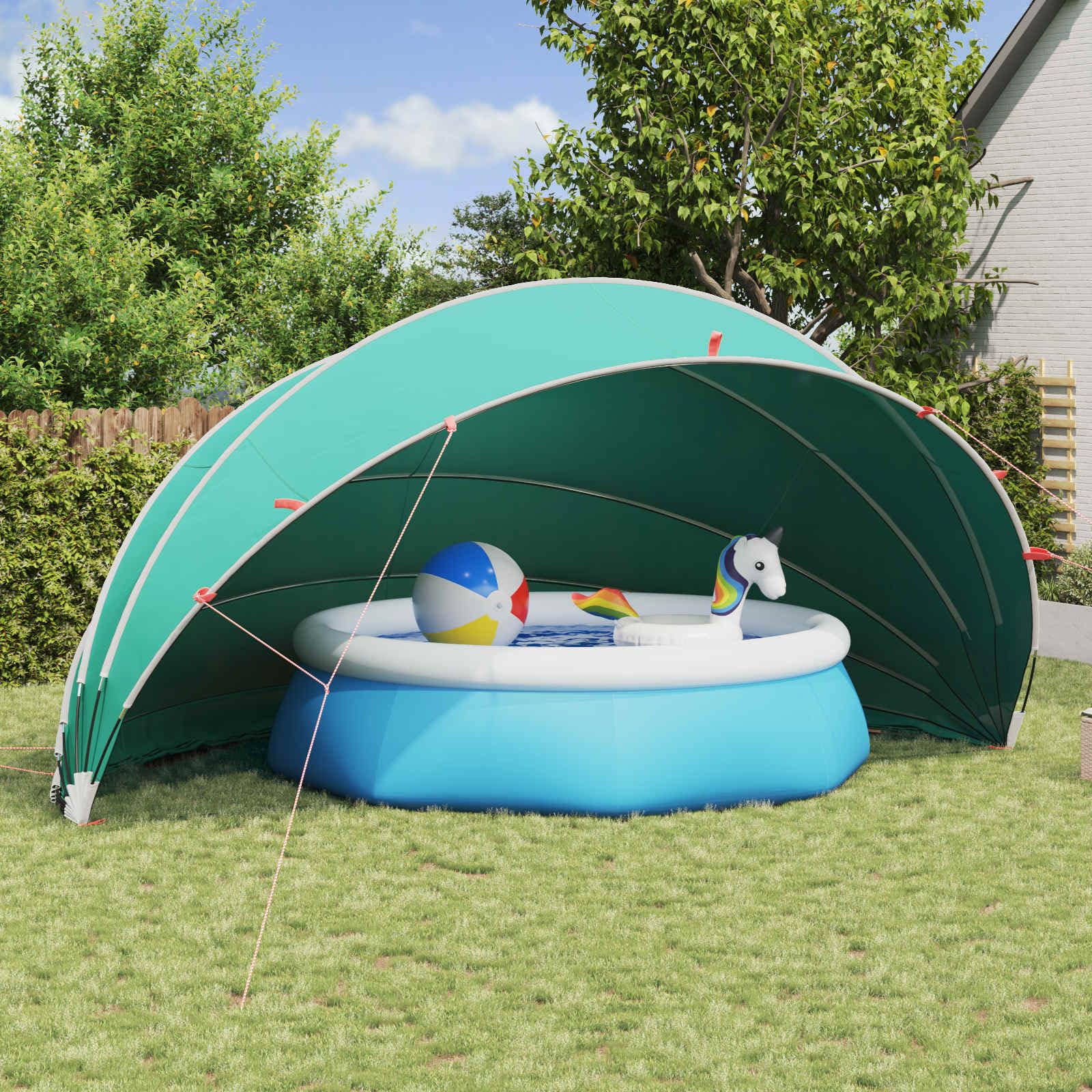 Pool-Dom 592 x 590 x 275 cm, verde mare, poliestere 185T con rivestimento in PU, pieghevole con aste flessibili in fibra di vetro, copertura piscina per giardino, terrazza, estate