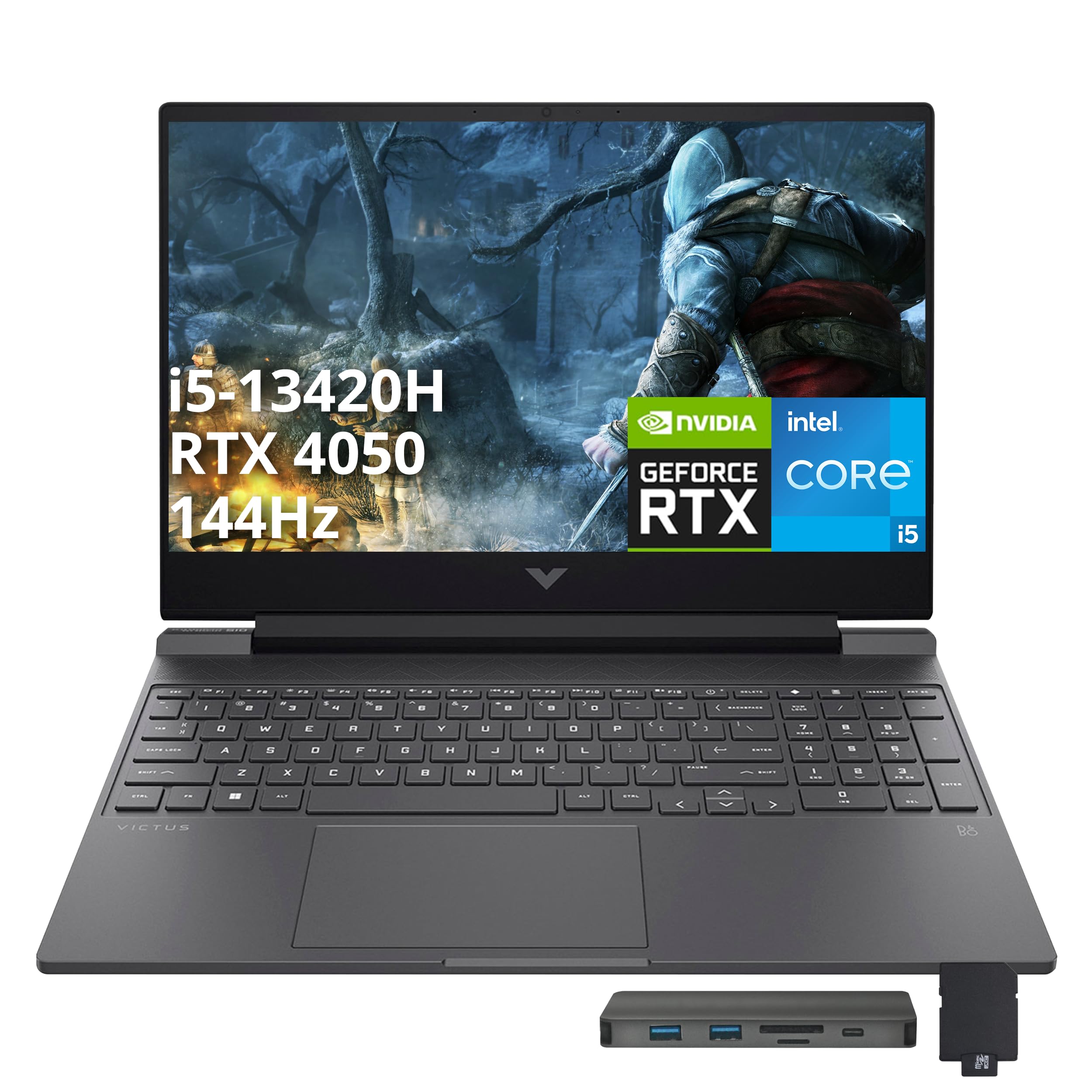 HP Victus 15.6" 144Hz FHD Gaming Laptop, Intel i5-13420H, 64GB RAM, 4TB PCIe SSD, NVIDIA GeForce RTX 4050, Backlit Keyboard, WiFi 6, Windows 11 Pro, Mica Silver, 256GB Docking Station Set