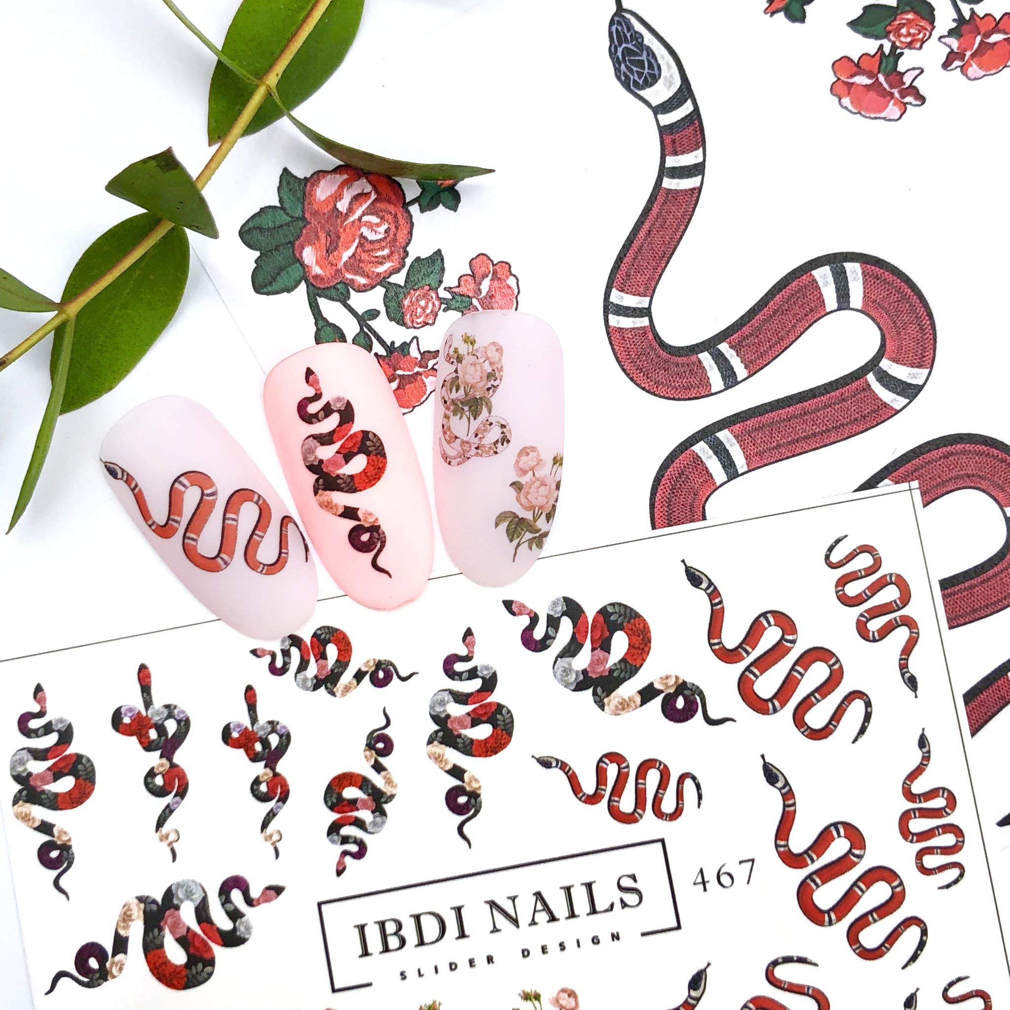 IBDI Snake and Flower nail Decals/Sliders for manicure or pedicure, Decal for nails, Slider for manicures and pedicures, Nail art