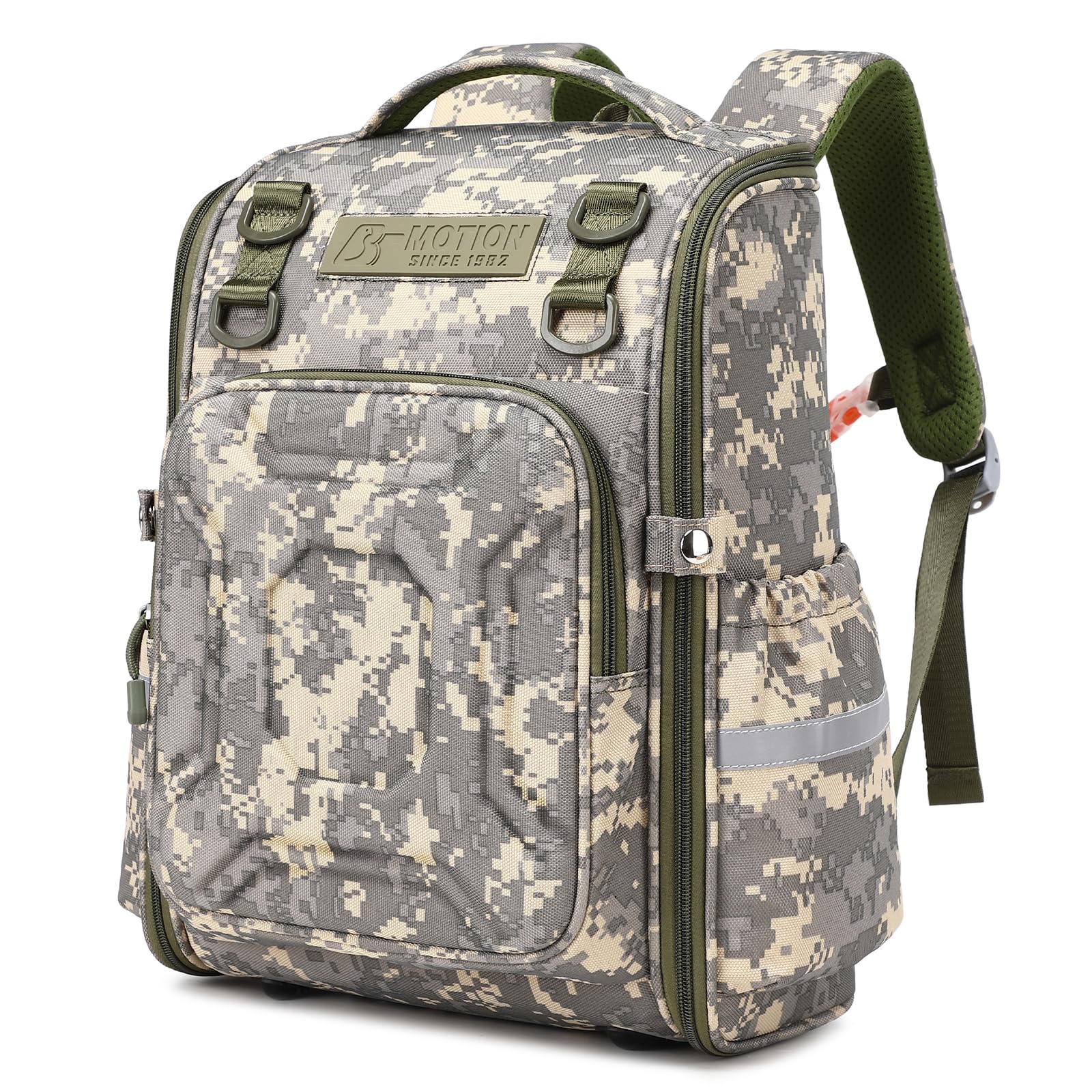 Amythe Sac à Dos Garçon Camouflage, Cartable Primaire pour Classes 1 à 6, Sac à Dos Ergonomique avec Ceinture Poitrine et Bandes Réfléchissantes, Sac Scolaire Étanche pour l’École, Camouflage Gris