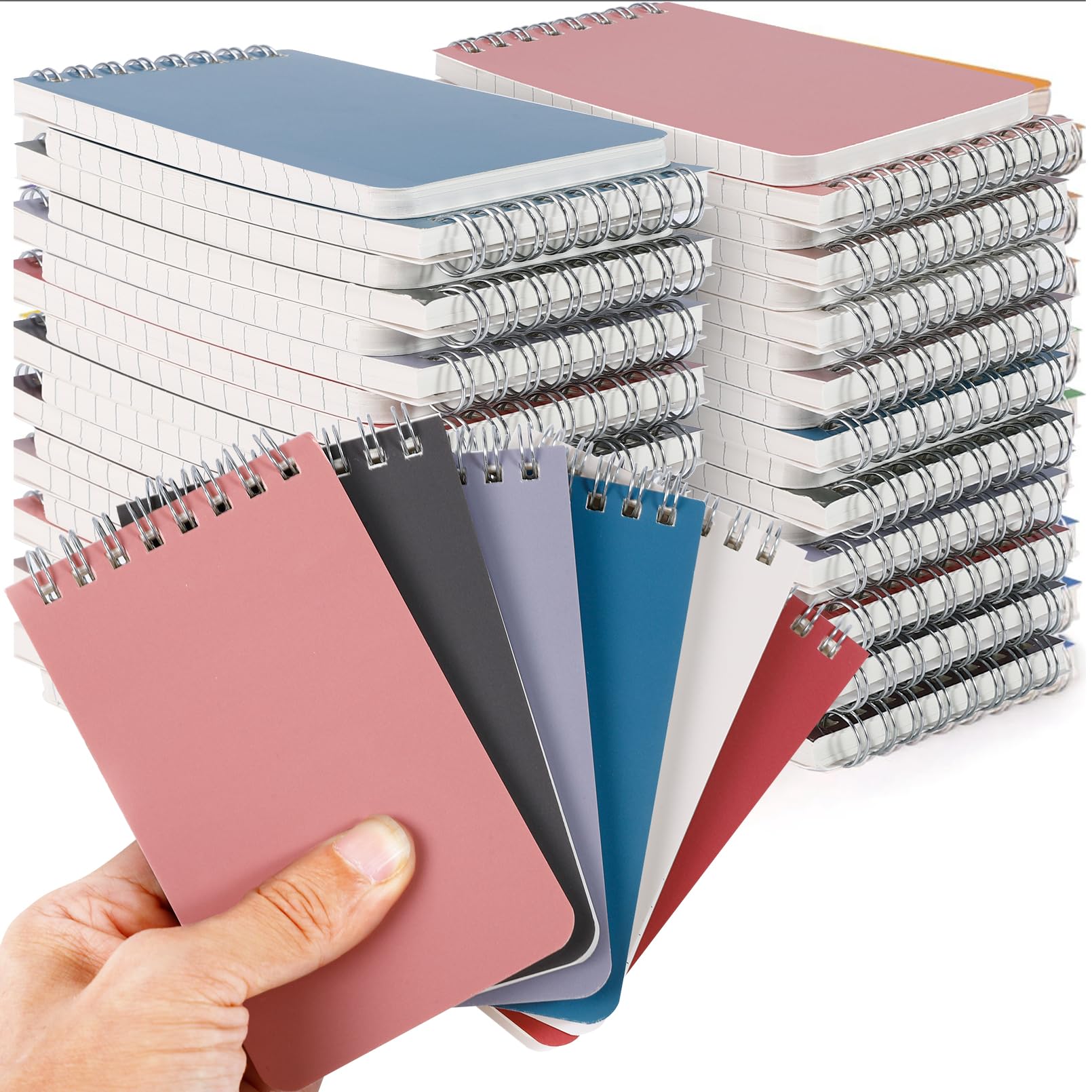 Confezione da 30 quaderni a spirale rilegati nella parte superiore, 7,6 x 12,7 cm, mini blocchi note con pagine a righe, 10 fogli colorati Morandi, 60 fogli/120 pagine, carta da 80 g/m²