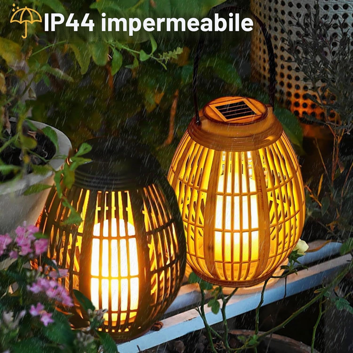Joycome Lanterne da Esterno, Lanterna Solare da Giardino con Candele Tremolante, Lampada Solari da Appendere Impermeabile Lampade da Tavolo per Arredo Giardino Terrazzo Balconi Decorazioni - Legno