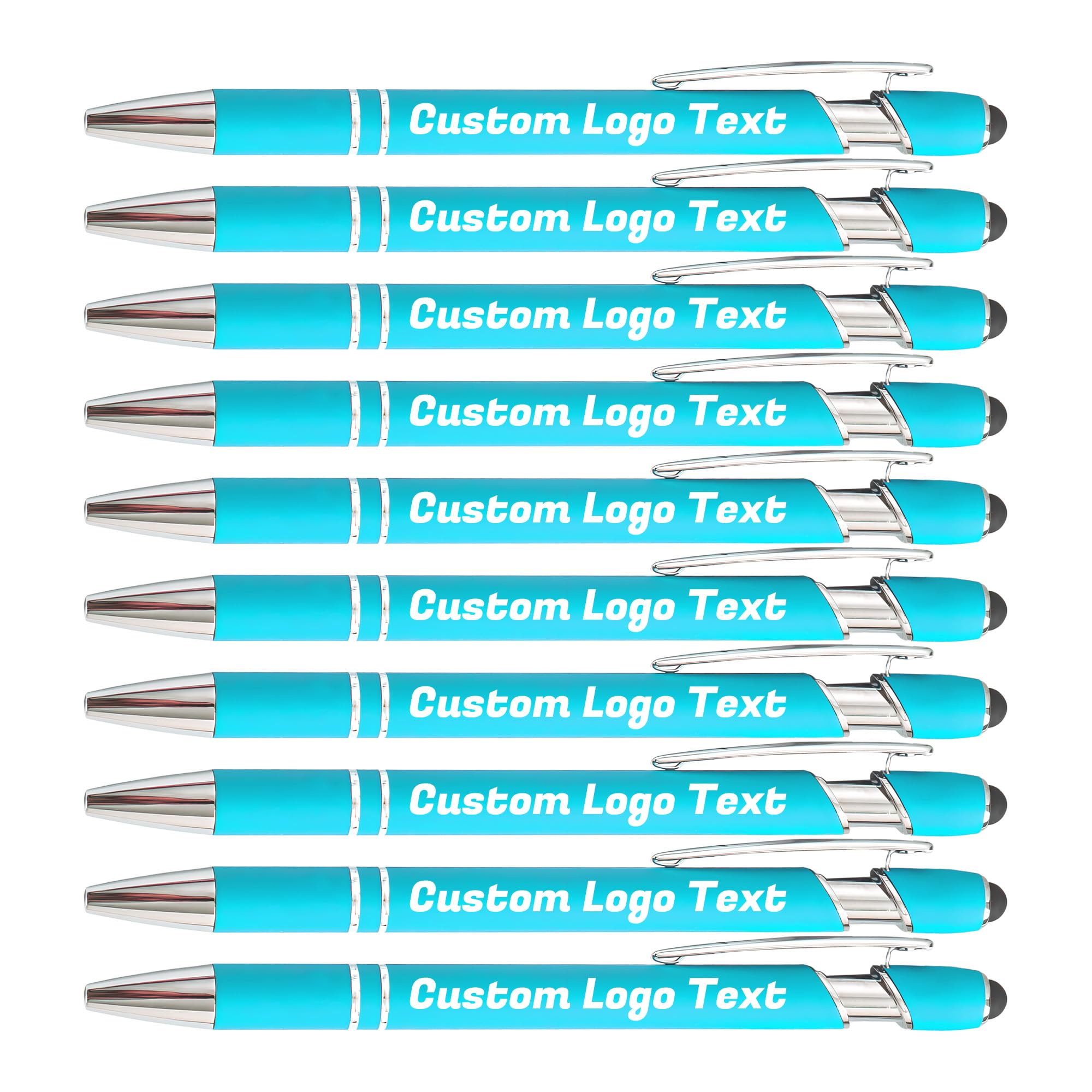 HEYZARDA Personalised Pens with Name Text Logo Custom Ballpoint Pen for Business School Office Events with Stylus for Touchscreen Lake — image 1
