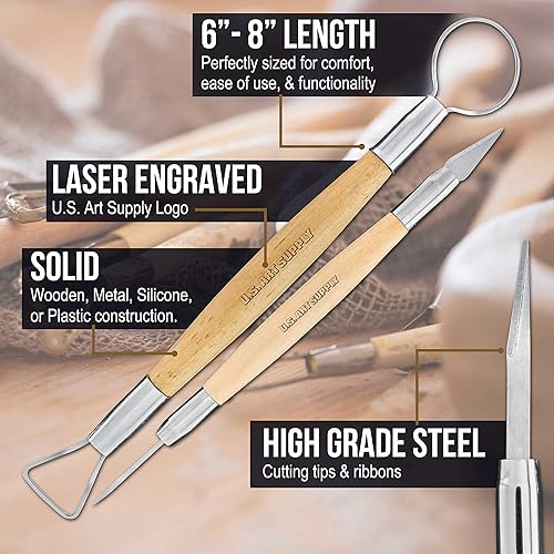 Vista 17 de US Art Supply 26 unidades de herramientas para trabajar cerámica y arcilla, herramientas para escultura, con funda