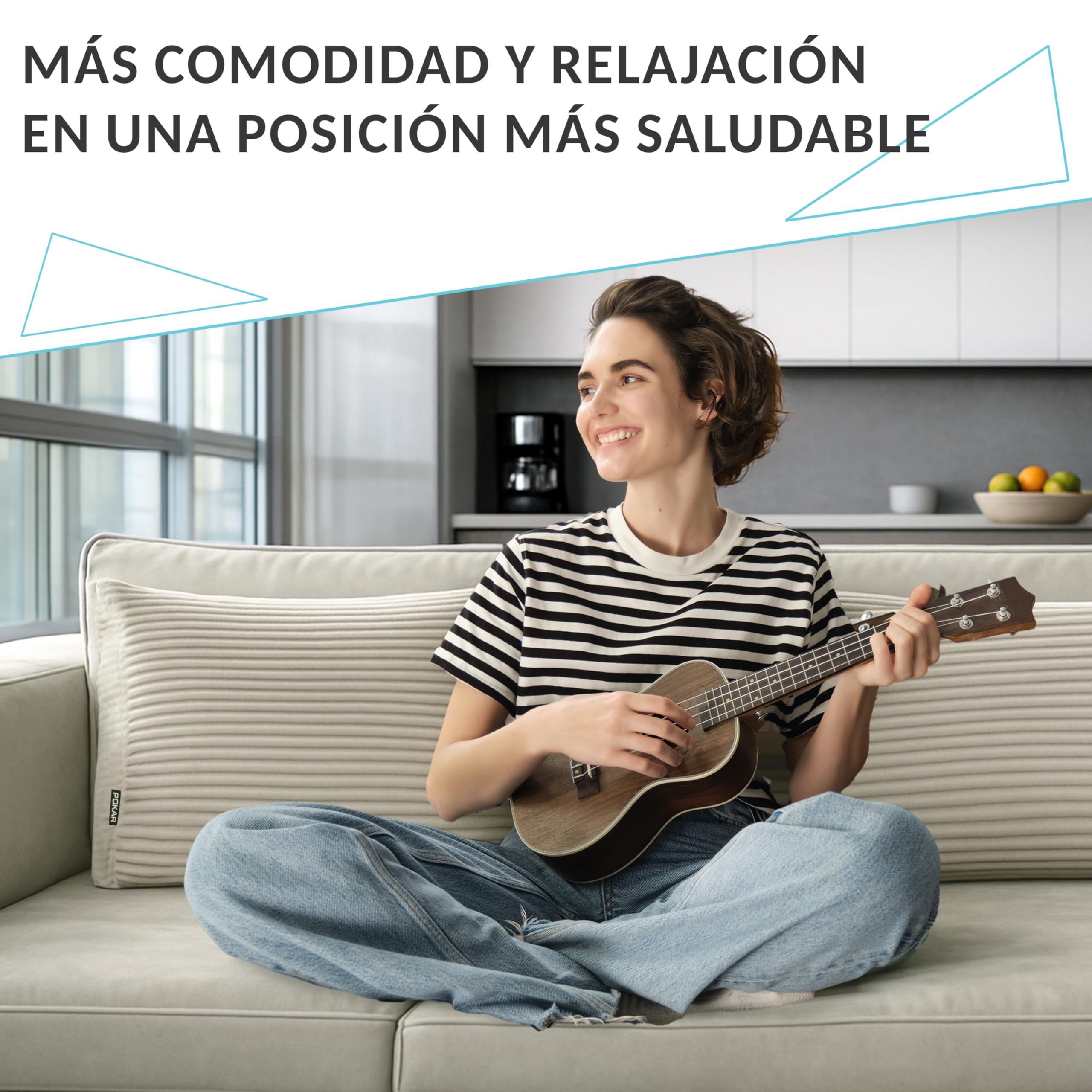 POKAR Almohada Lectura Cuña 160x50x20 cm | Cojín Respaldo para Cama y Sofá con Apoyo Espalda | Cojín Lumbar con Funda de Pana Suave y Bolsillos Laterales | Certificado Öko Tex | Caqui