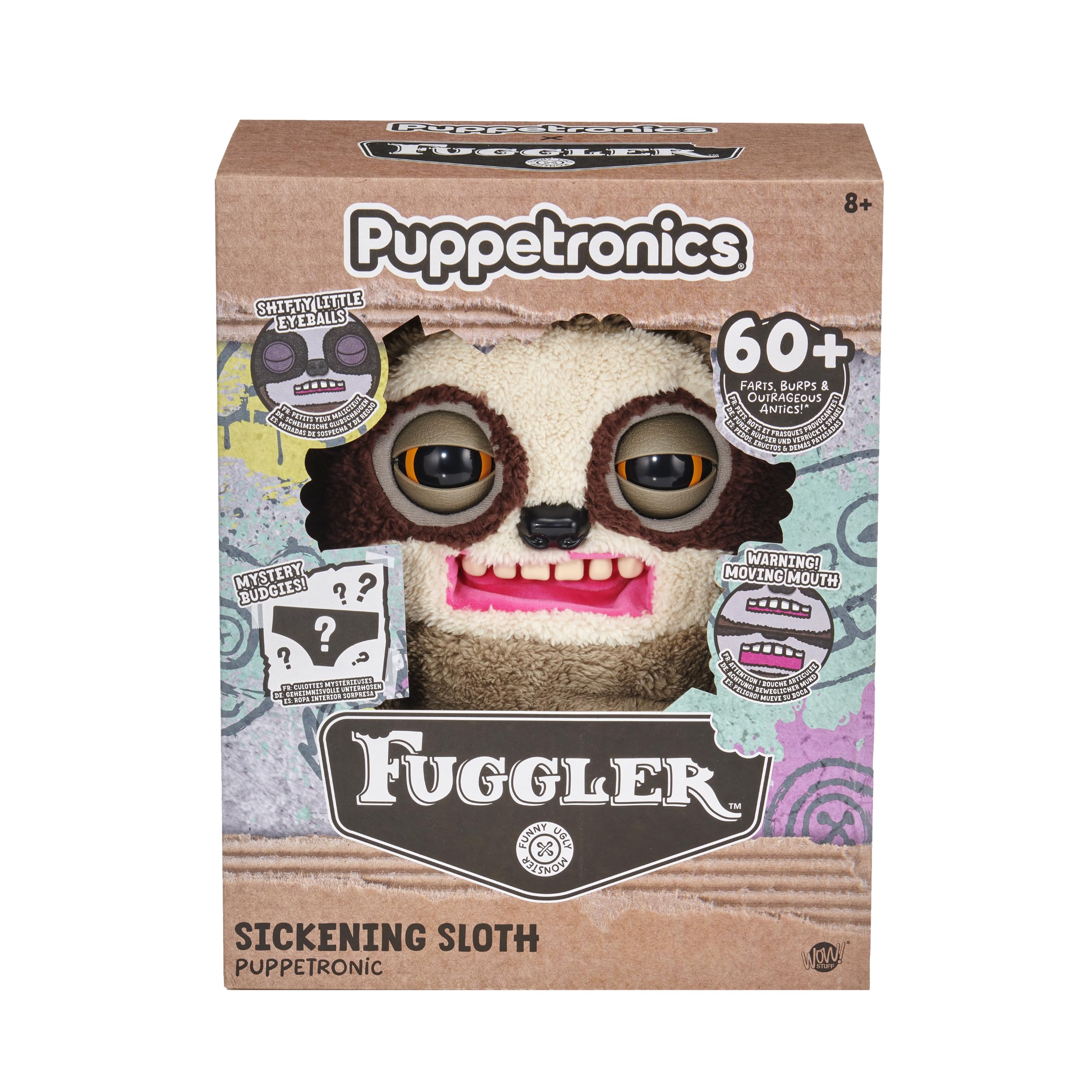 Wow! Stuff Fugglers Sickening Sloth Deluxe Puppetronic | Muñeca de Peluche interactiva con Voz y Sonidos | Ojos y Boca Abiertos | Ruidos de Pedos y eructos | Diálogo de 2 vías | A Partir de 8 años