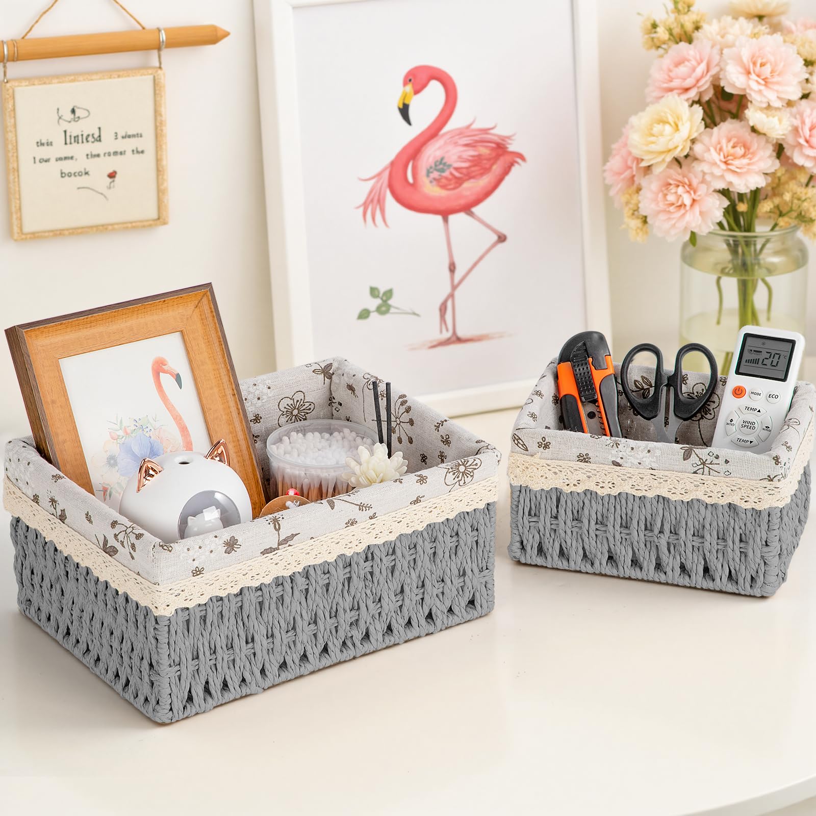 MINTWOOD Cesto Portaoggetti In Corda Di Cotone Nero 38x25x25 Cm - Organizzatore Decorativo Per Scaffali, Librerie, Camerette E Armadi