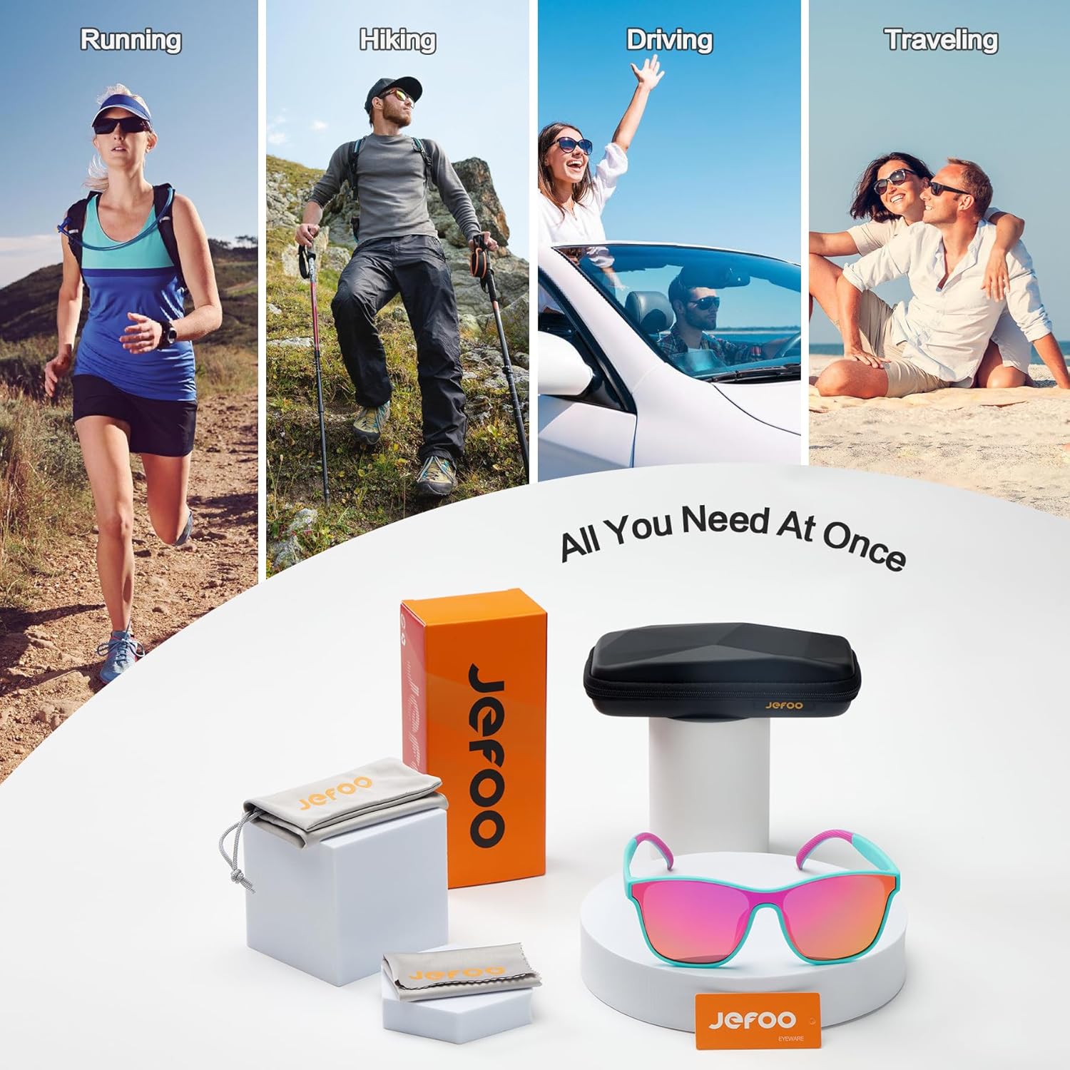 Jefoo Running Sunglasses for Women Men Polarized Retro Shades Trendy 80s Mirrored Shield UV400 Protection Tangle Free - Image 6