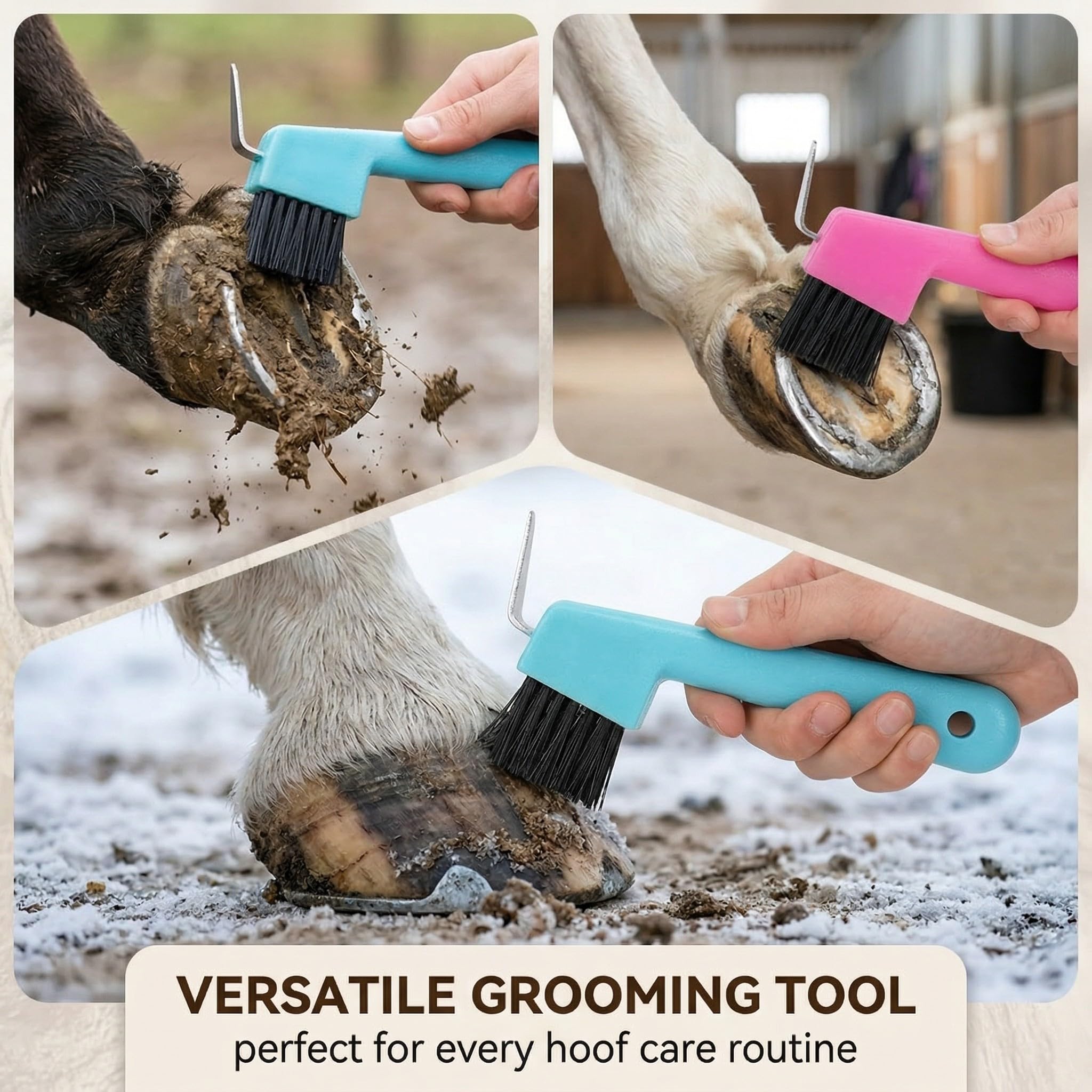 2 Piezas Cuidado de los Cascos del Caballo Raspadores de Pezuñas con Cepillo 2 en 1, Accesorios para el Cuidado de Caballos, Adecuados para Limpiar Pezuñas y Cuidar Pezuñas Suministros
