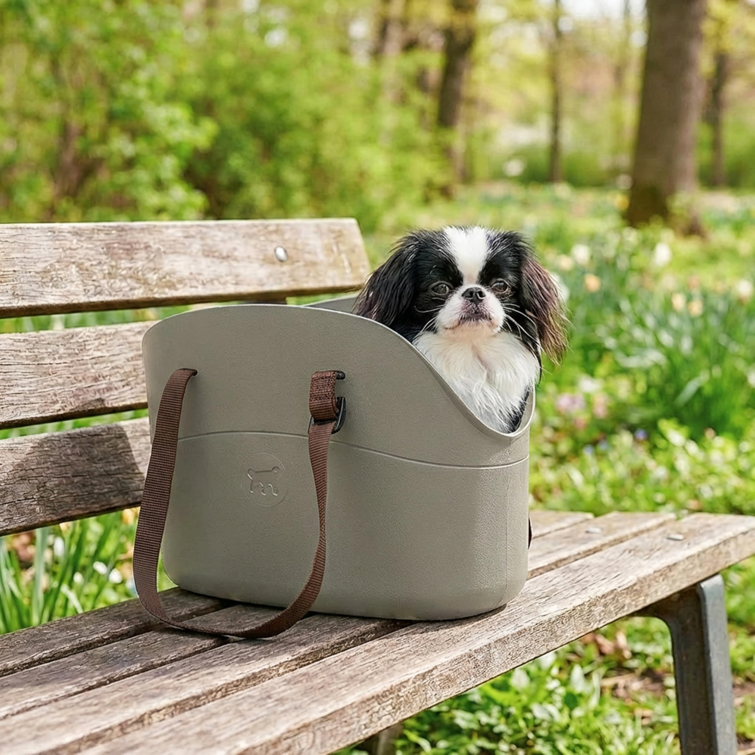 Ferplast Sac pour chiens WITH-ME SMALL, en caoutchouc EVA, poignées réglables, ceinture de sécurité incluse, 14 x 35 x h 22 cm Taupe