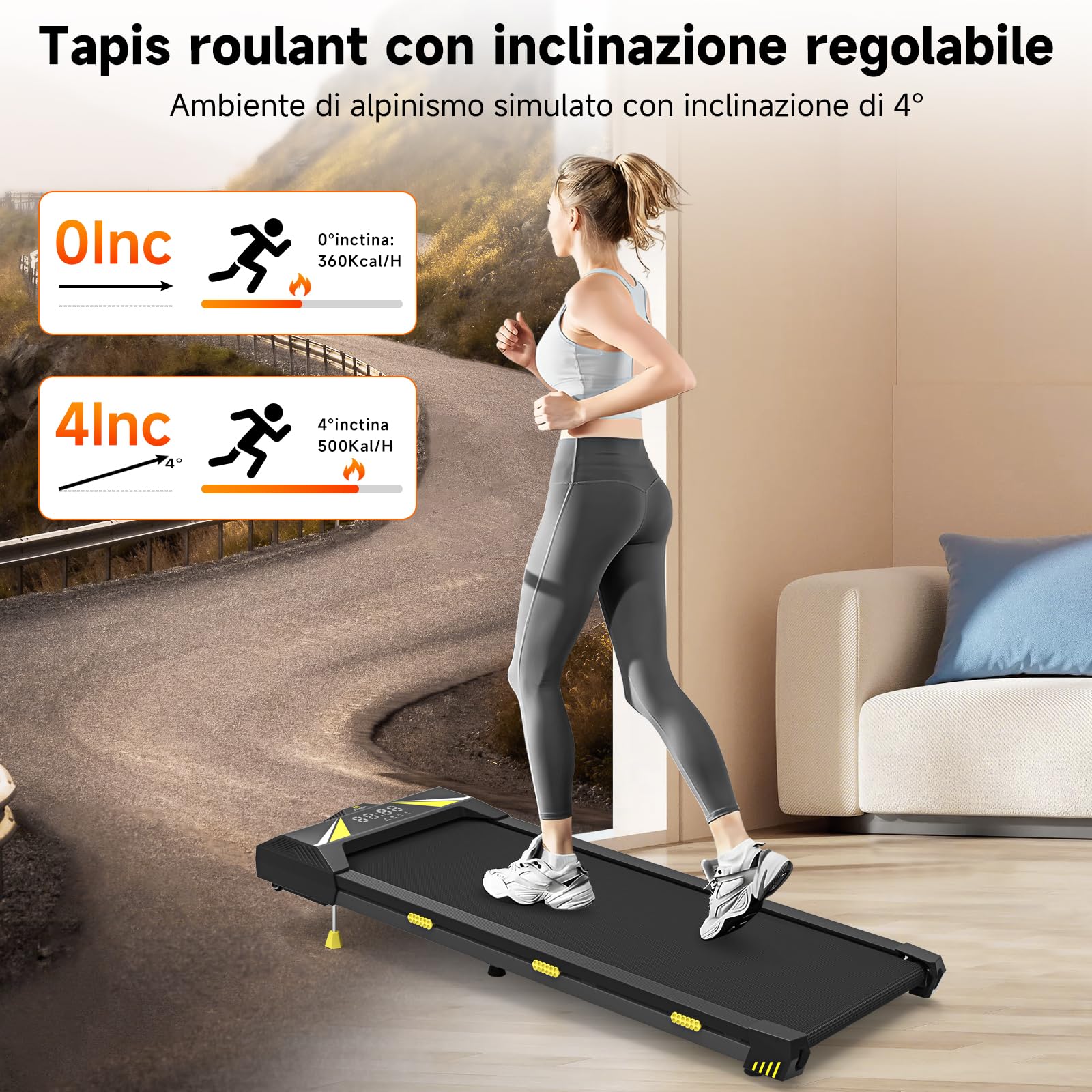 4 in 1 Tapis Roulant Walking Pad 1-6km/h Tapis Roulant Compatto per casa e ufficio con Display LED e Telecomando