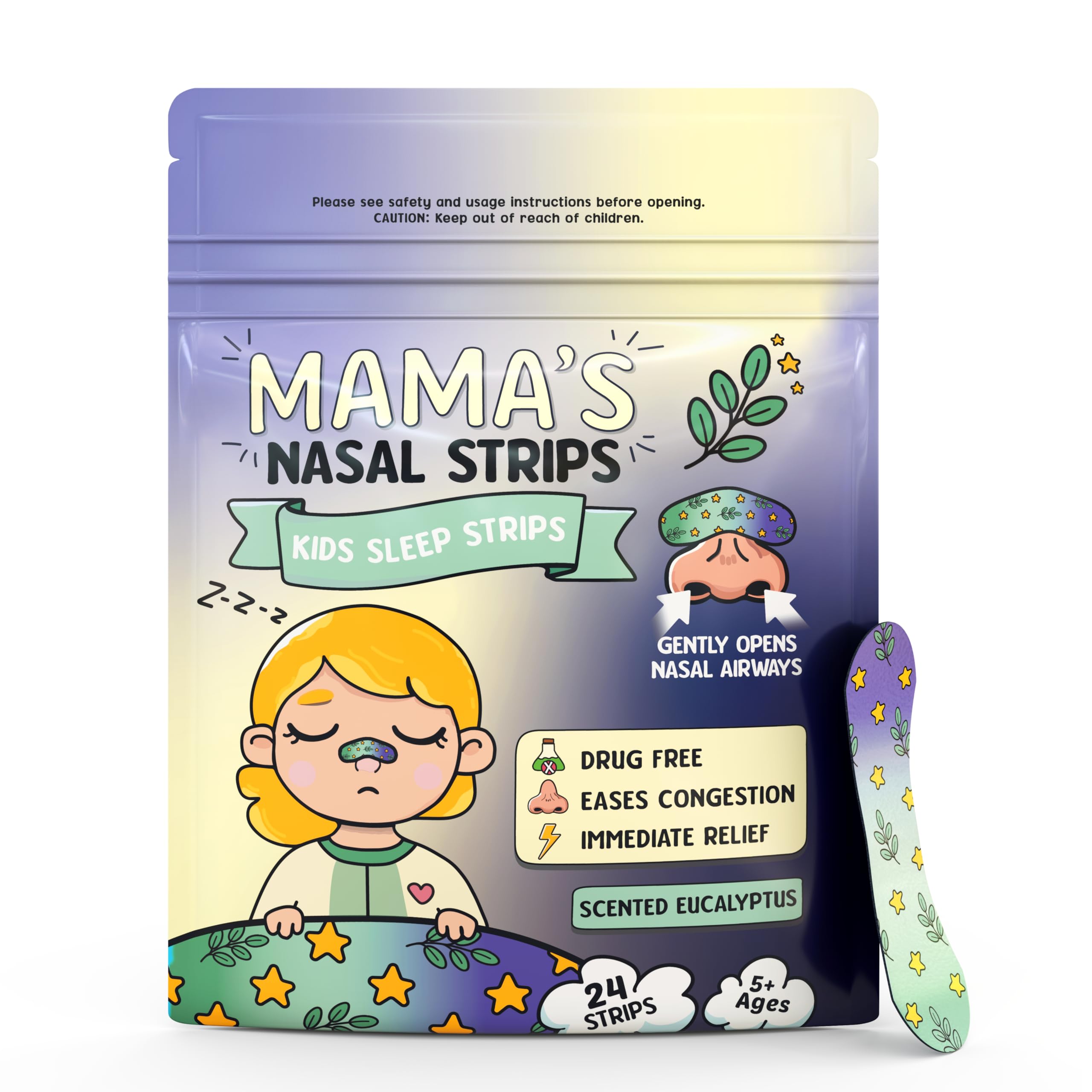Mamas Eucalyptus Kids Nose Strips for Breathing - Hypoallergenic and Soft Nasal Strips for Snoring - Nose Tape