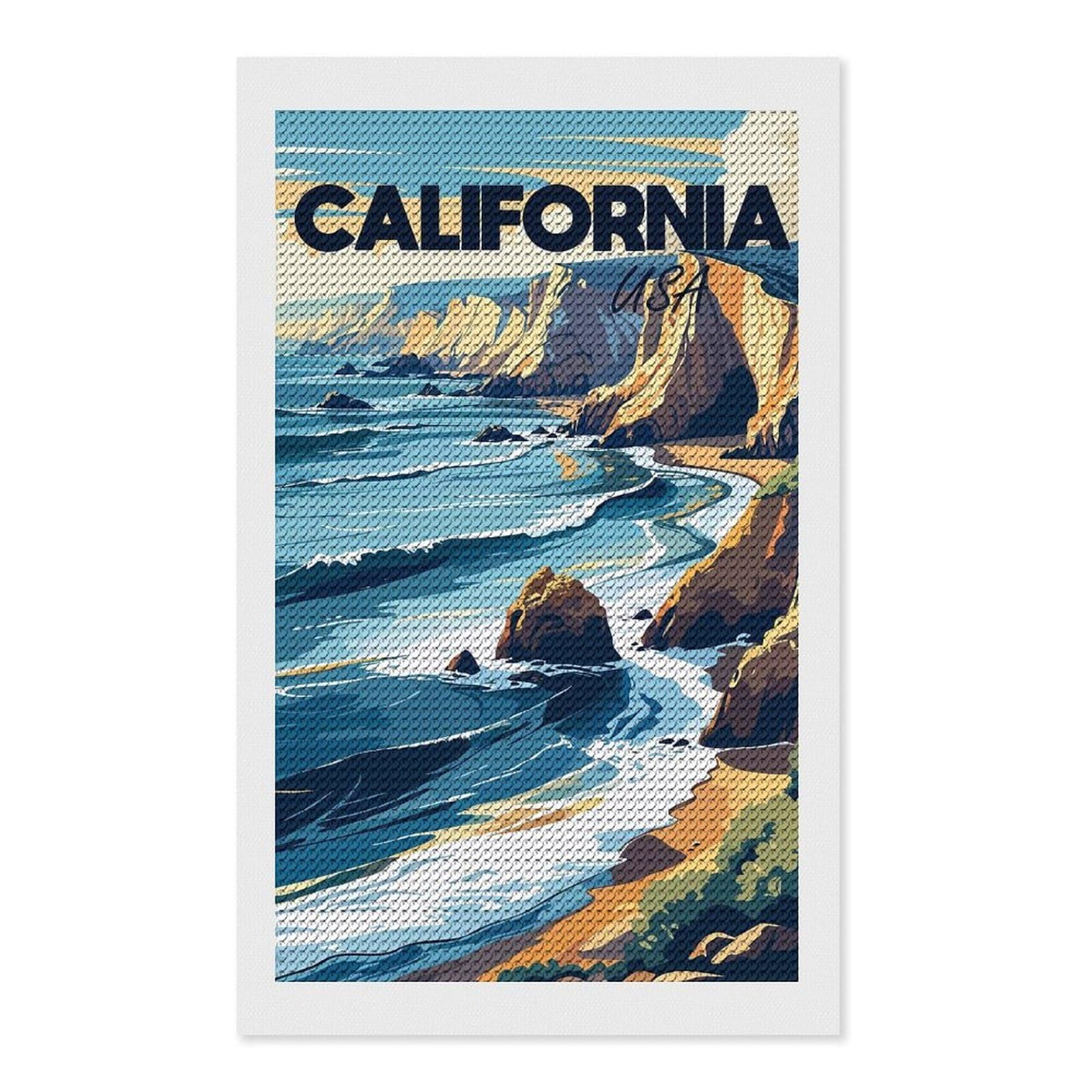 Junmoney California Coastline Travel Diamond Painting Canvas Set 12"x20", Mindful Craft Activity, Nice Detail and Sparkle, Farmhouse Decor, Birthday Gift
