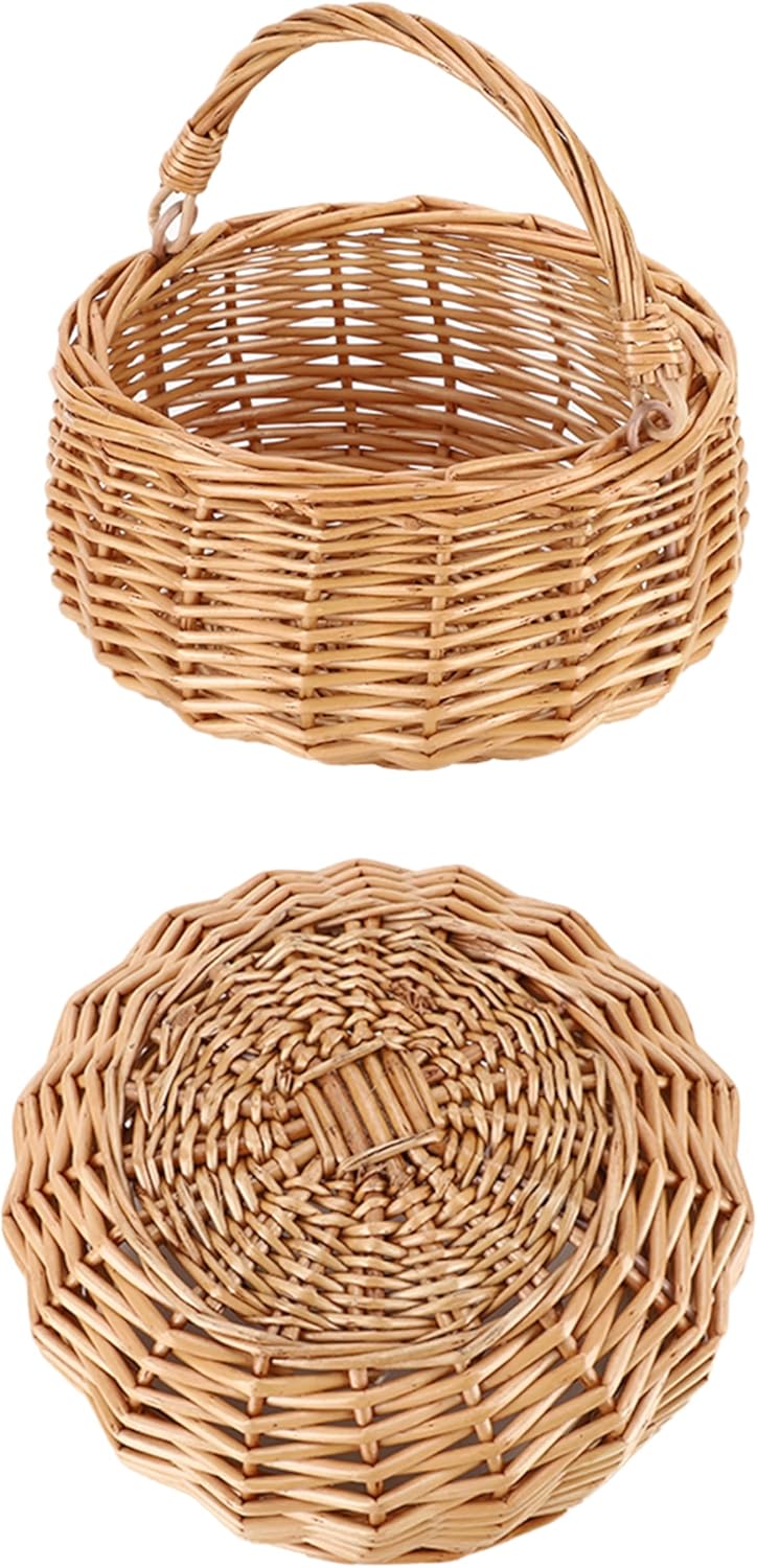 Small Gift Wicker Picnic Basket with Handle,Willow Flower Girl Basket for Weddings，Garden and Home Decor -Wicker Storage Basket-Natural