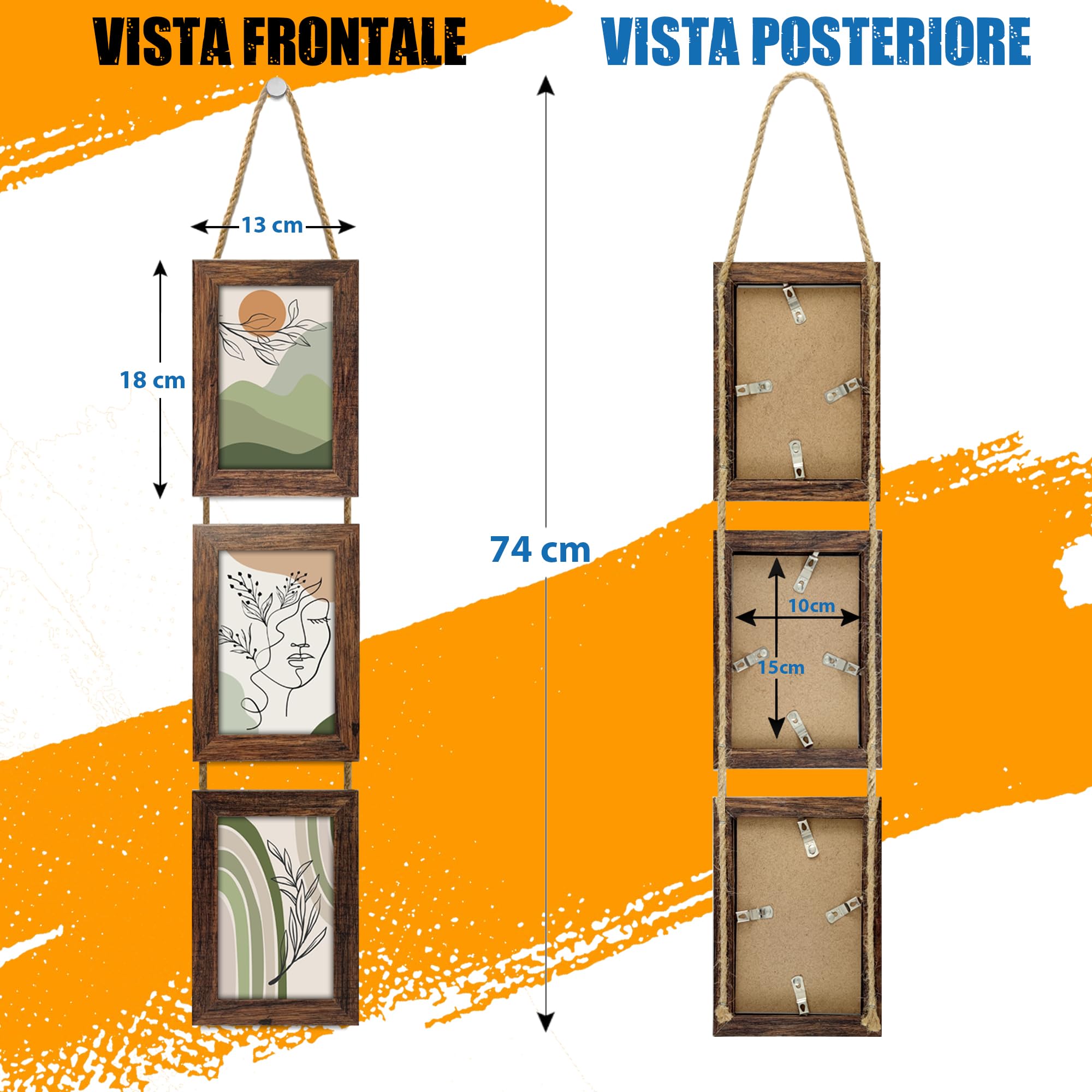 Set Cornici Foto Multiple da Parete con Corda Portafoto Multiplo Decorativo con - Foto 27 di 27