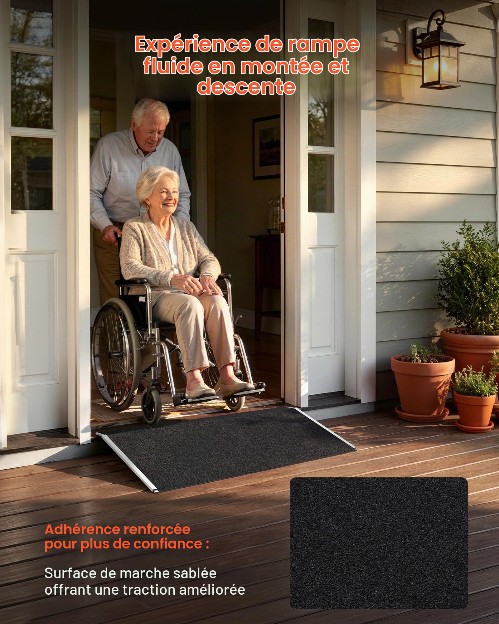 VEVOR Rampe de Seuil 810x390 mm, Rampe de Chargement en Aluminium Antidérapante pour Fauteuil Roulant, Charge 181,4 kg, pour Seuil de Porte, Trottoirs, Marches, Déambulateurs, Chariots et Scooters