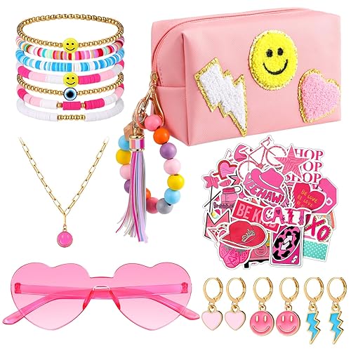 Silkfly Juego de 64 bolsas de maquillaje para niña, bolsa de maquillaje impermeable con llavero, pulseras de amistad sin marco, en forma de corazón,