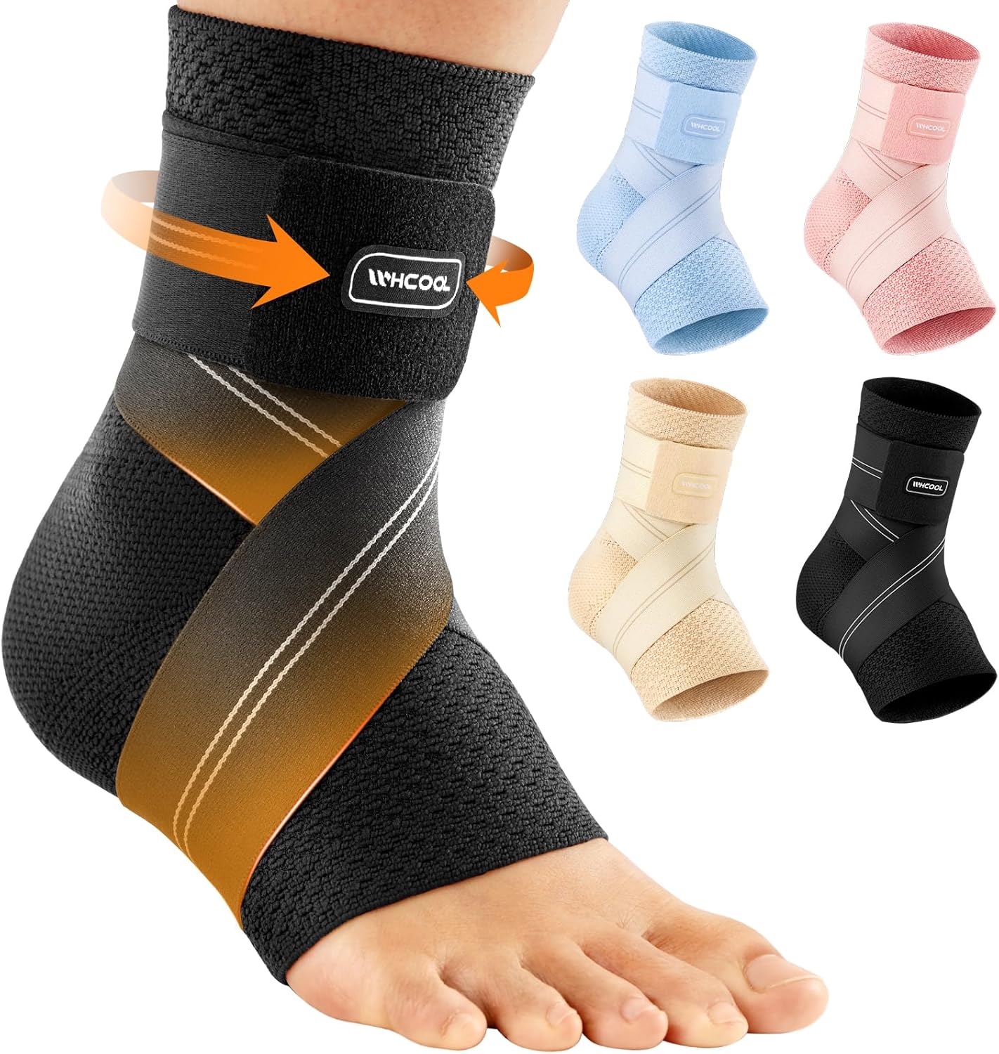 Flat Knitting Ankle Brace For Women&Men, 7-Zone Dynamic Compression Sleeve w/Flex Strap,Foot Support For Sports, Sprained Ankle, Achilles Tendonitis, Plantar Fasciitis Relief(Pack of1)M, Black