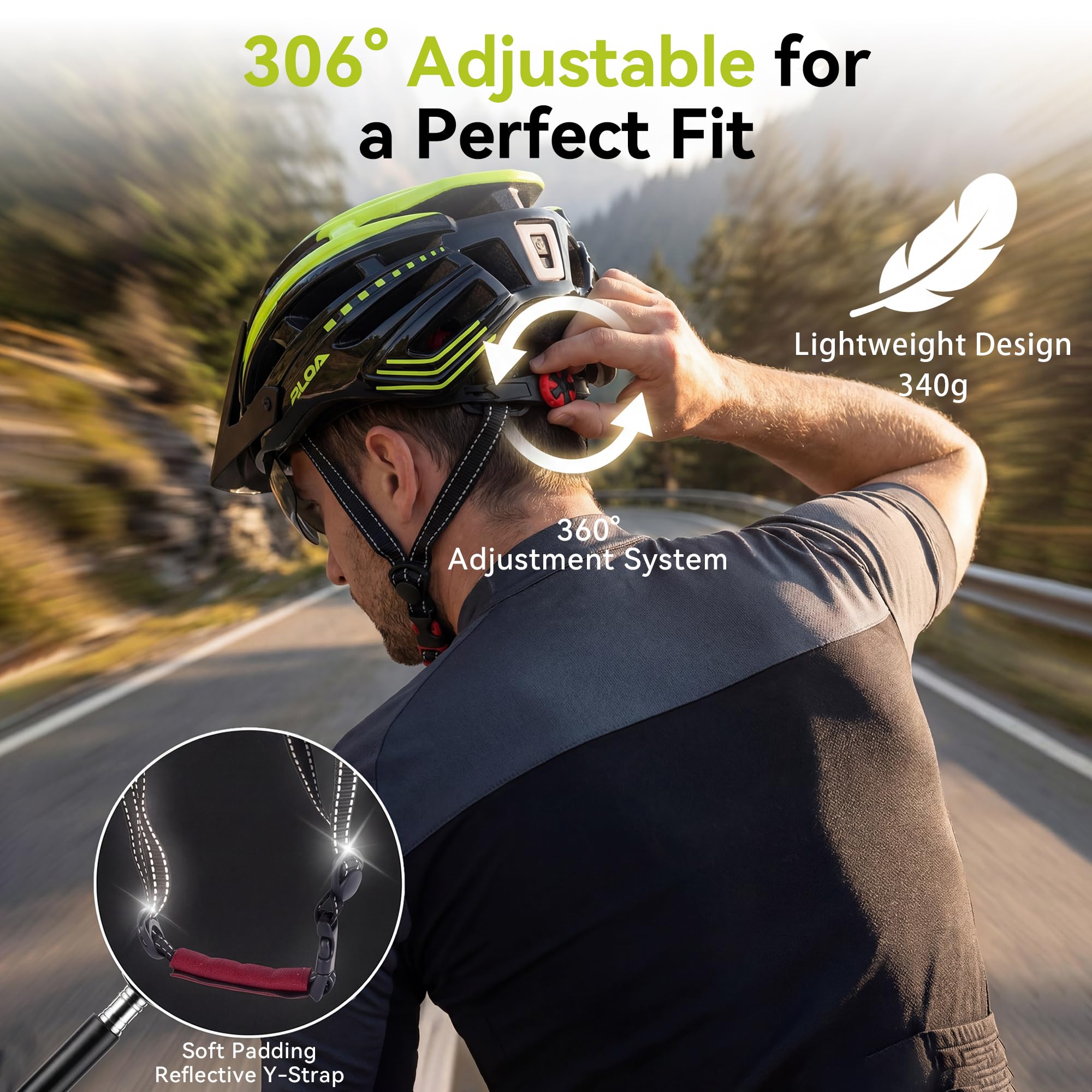 RLQA Casco Bici Uomo Donna con Luce LED Posteriore a 5 Modalità e Visiera Magnetica, Casco MTB e Bici da Strada, 24 Prese d'Aria, Leggero e Regolabile