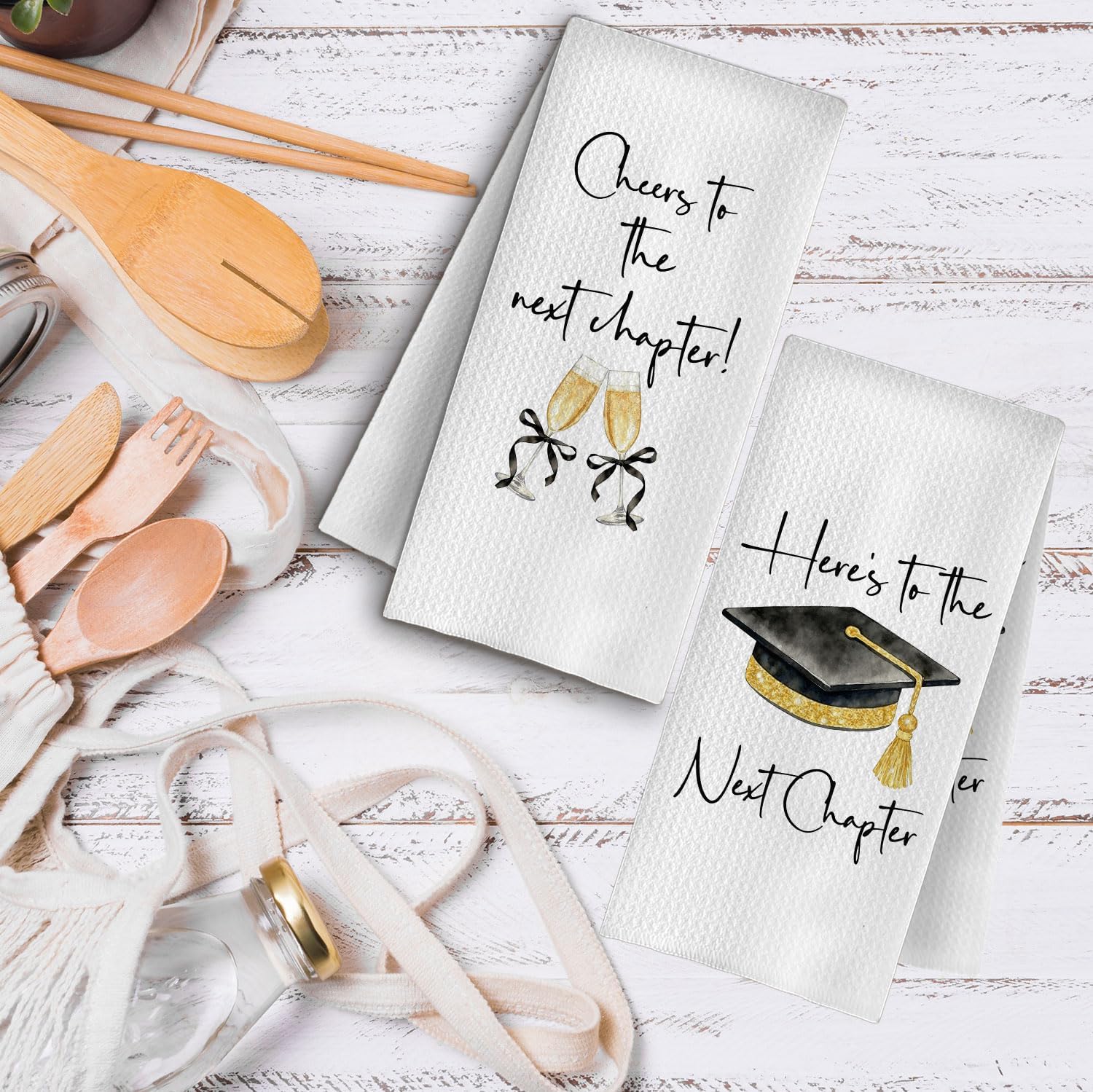 Graduation Gifts Kitchen Towels, Gifts for Graduates Dish Tea Towels, Cheers to the Next Chapter Graduation Decorative Hand Towel for Kitchen Party Bar, 16x24 Inch Set of 2 image 5