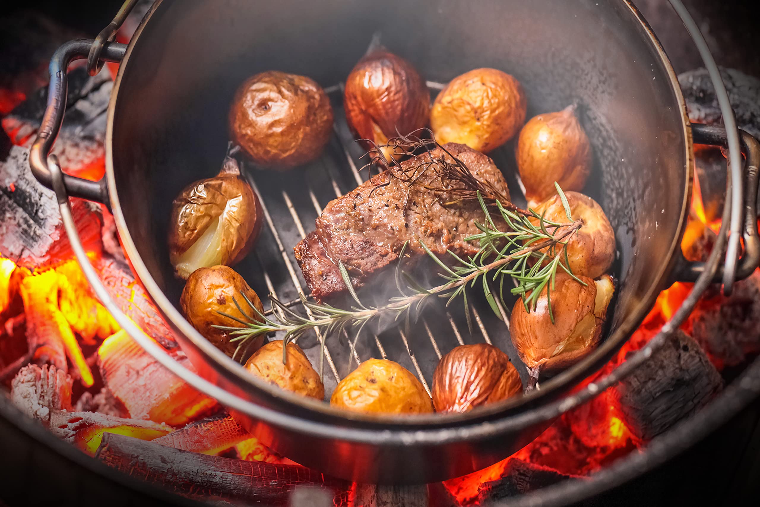 Dutch Oven 6 qt 5,5 L | Premium Gusseisen Schmortopf ohne Füße | Gusstopf Feuertopf niederländischer Kochtopf | Gasgrill offenes Feuer