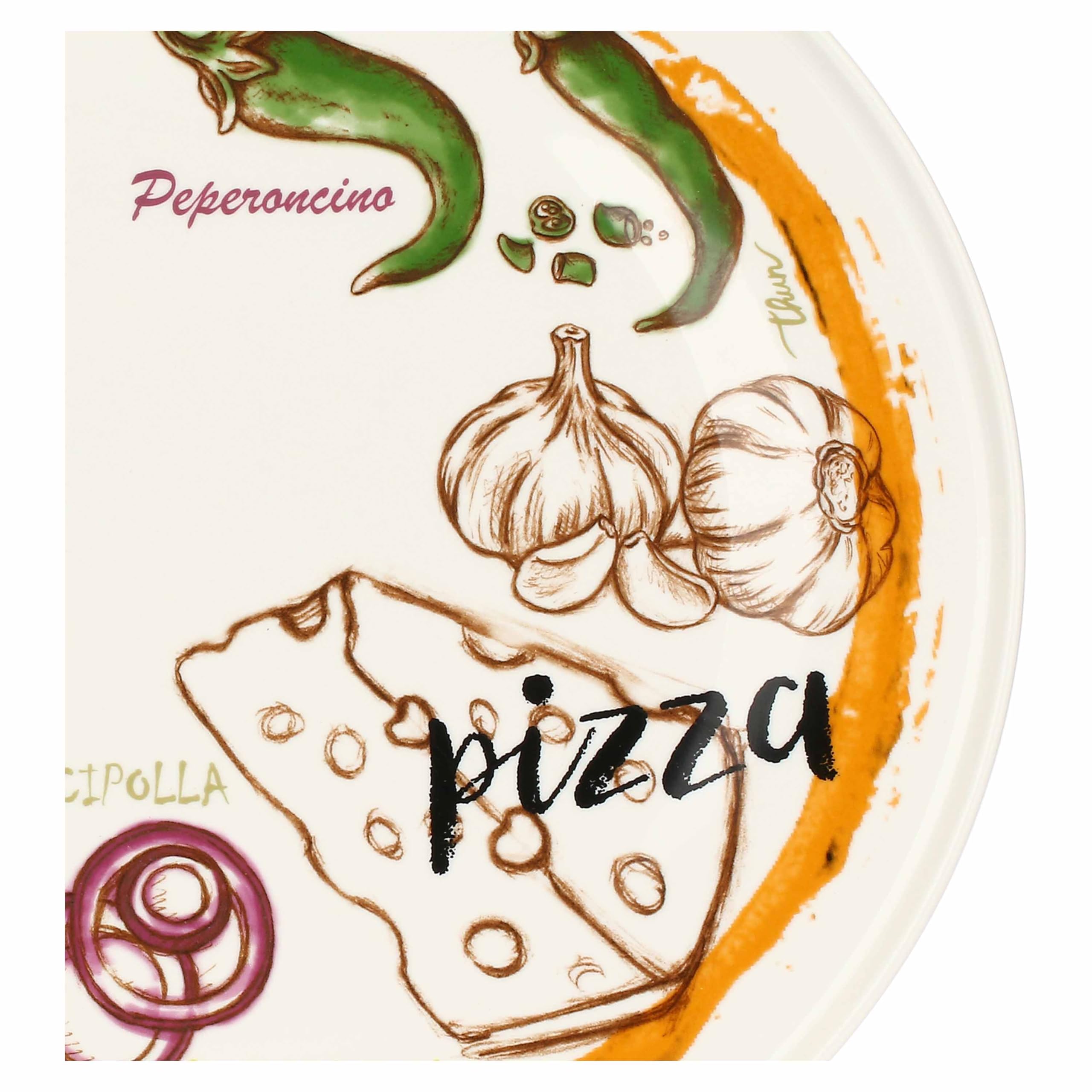 THUN - Set 2 piatti pizza Acqua e Farina, arancio e blu - Porcellana,ø 33 cm