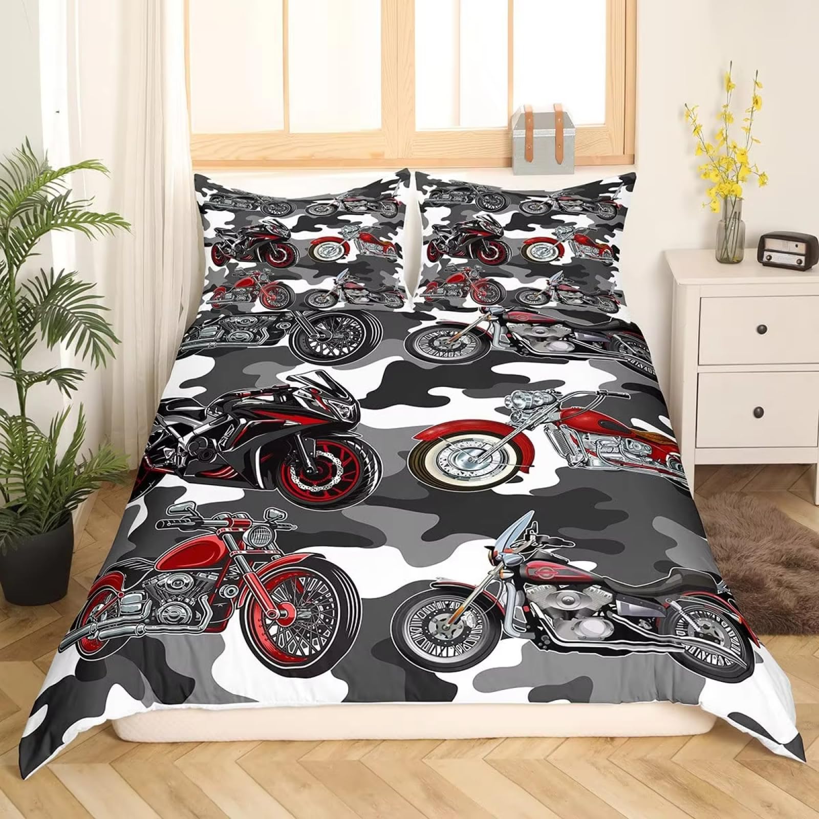 Super King Size poszewka na kołdrę szara pościel motocyklowa dla dzieci z zapięciem na zamek błyskawiczny miękka hipoalergiczna poszewka na kołdrę z mikrofibry 259 cm x 220 cm + 2 poszewki na