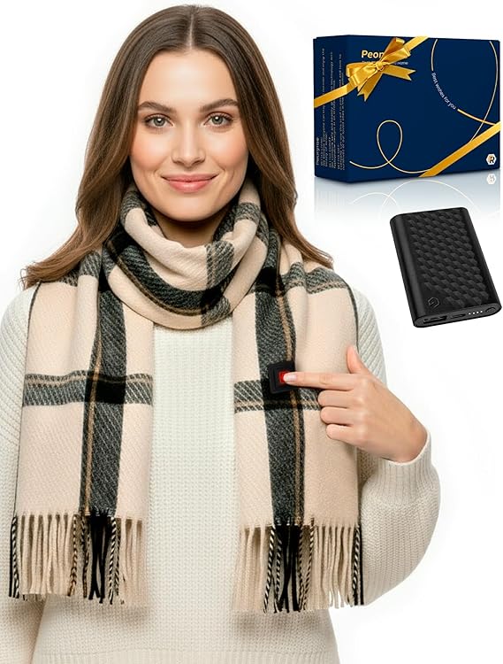 PEONYRISE Graphene Heated Scarf Shawl Wrap Electric Heating Pads for Men Women Rechargeable 6000mAh Battery Packs Gifts