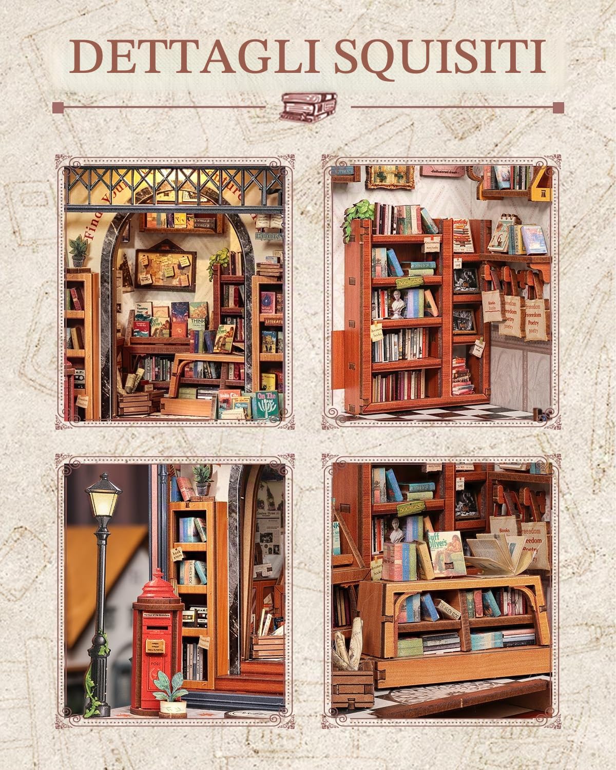 Cutefun Book Nook Kit - Kit Case delle bambole con Luci LED, Puzzle 3D in Legno Modellino da Costruire, Decorazione per Libreria, Regalo Creativo per Adolescenti e Adulti(Jack's Bookery)