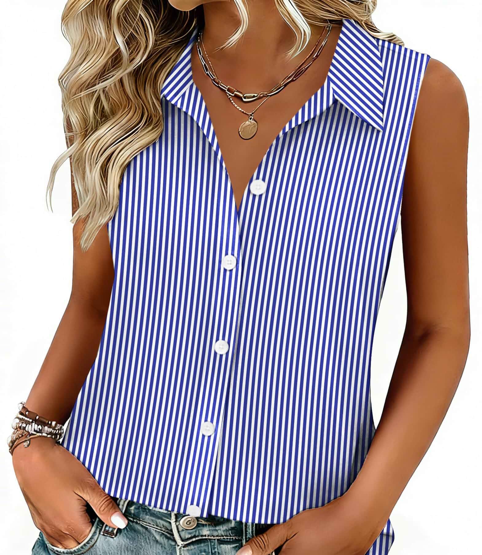 Zeagoo Women's Sleeveless Button Down Collared Shirts Business Casual Tops Sleeveless Button Down Collared Tops Ideal For Business Casual, Work, Daily Wear, Going Out, Perfect for Summer Fall Outfits