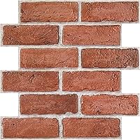 Red 3D Peel and Stick Faux Brick Wall Panels, 10pcs 12x12 PVC Backsplash Tiles - Lightweight Easy DIY Kitchen Bedroom Accent Wall Decor