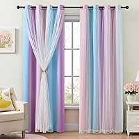 Vista 29 de XiDi Cortinas opacas para dormitorio de niñas, diseño de princesa unicornio arcoíris, 72 pulgadas de largo, rosa/azul