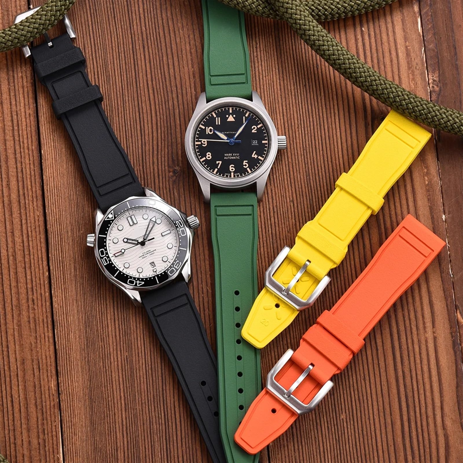 Cinturino per orologio FKM di grado Fluororubber FKM da 20 mm, 21 mm, 22 mm, impermeabile, a sgancio rapido