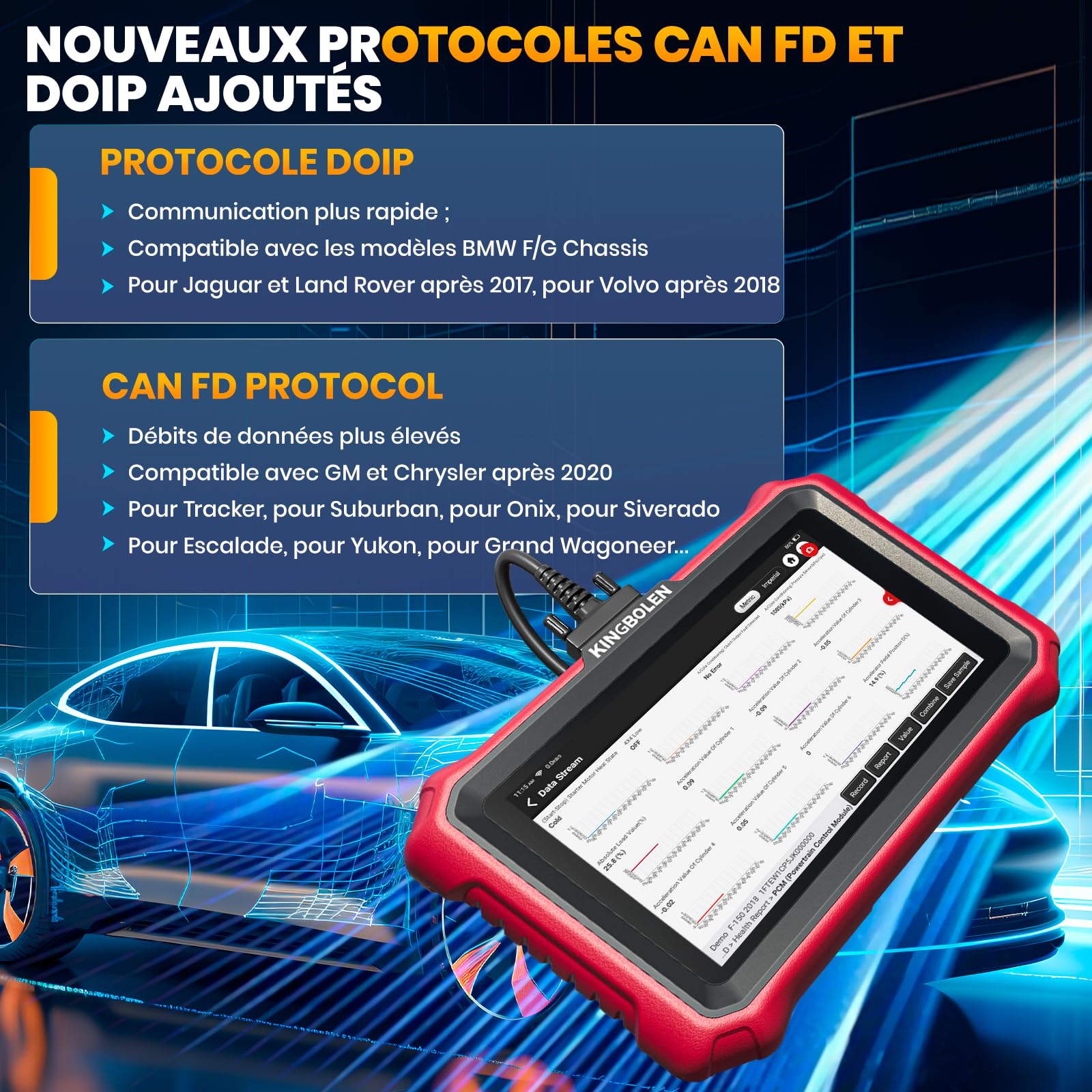 KINGBOLEN K8 Elite Valise Diagnostic Auto, OBD2 Diagnostic Français pour système Complet avec 42+ Réinitialisations, Codes ECU, Contrôle Bidirectionnel, CANFD＆DOIP, Mise à Jour Gratuite à Vie