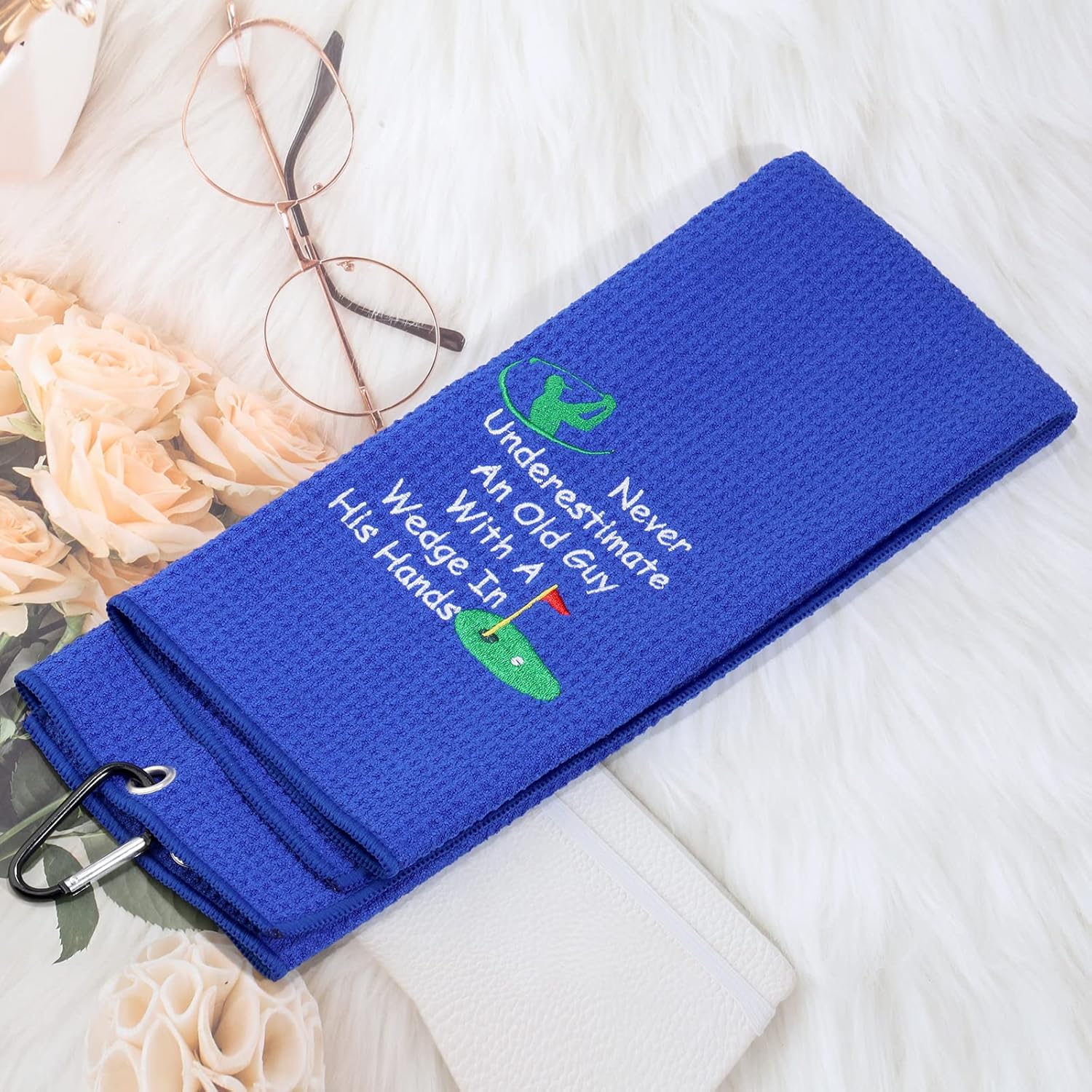 review MEIKIUP Grandpa Golf Towel Dad Golf Towel Embroidered Golf Towel Golf Papa Father Sport Towel with Clip Never Underestimate an Old Guy with A Wedge in His Hands (Old Guy with A Wedge Towel)