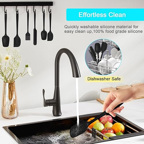 Miniatura 7 de Juego de 6 espátulas de silicona de grado alimenticio con cepillo de silicona, resistente al calor, sin BPA, espátula de cocina de goma para raspar,