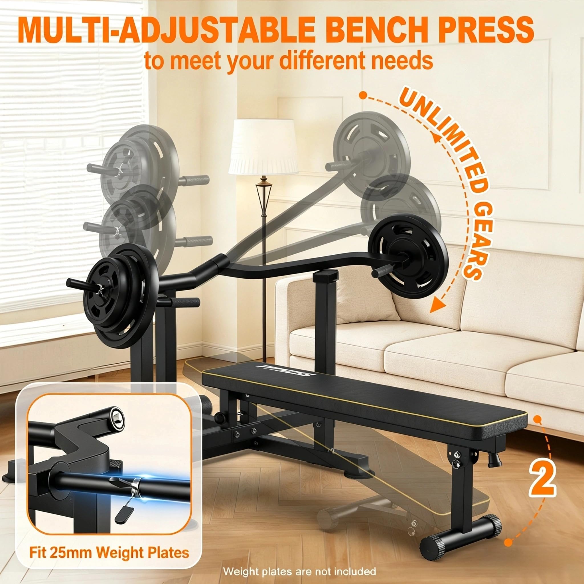 Brustpresse Maschine 400kg Tragkraft, Bankdrücken & Schulterpresse | Unabhängigen konvergierenden Armen, Verstellbare Flach-/Schrägbank für Brusttraining, Heim Fitnessstudio Gerät