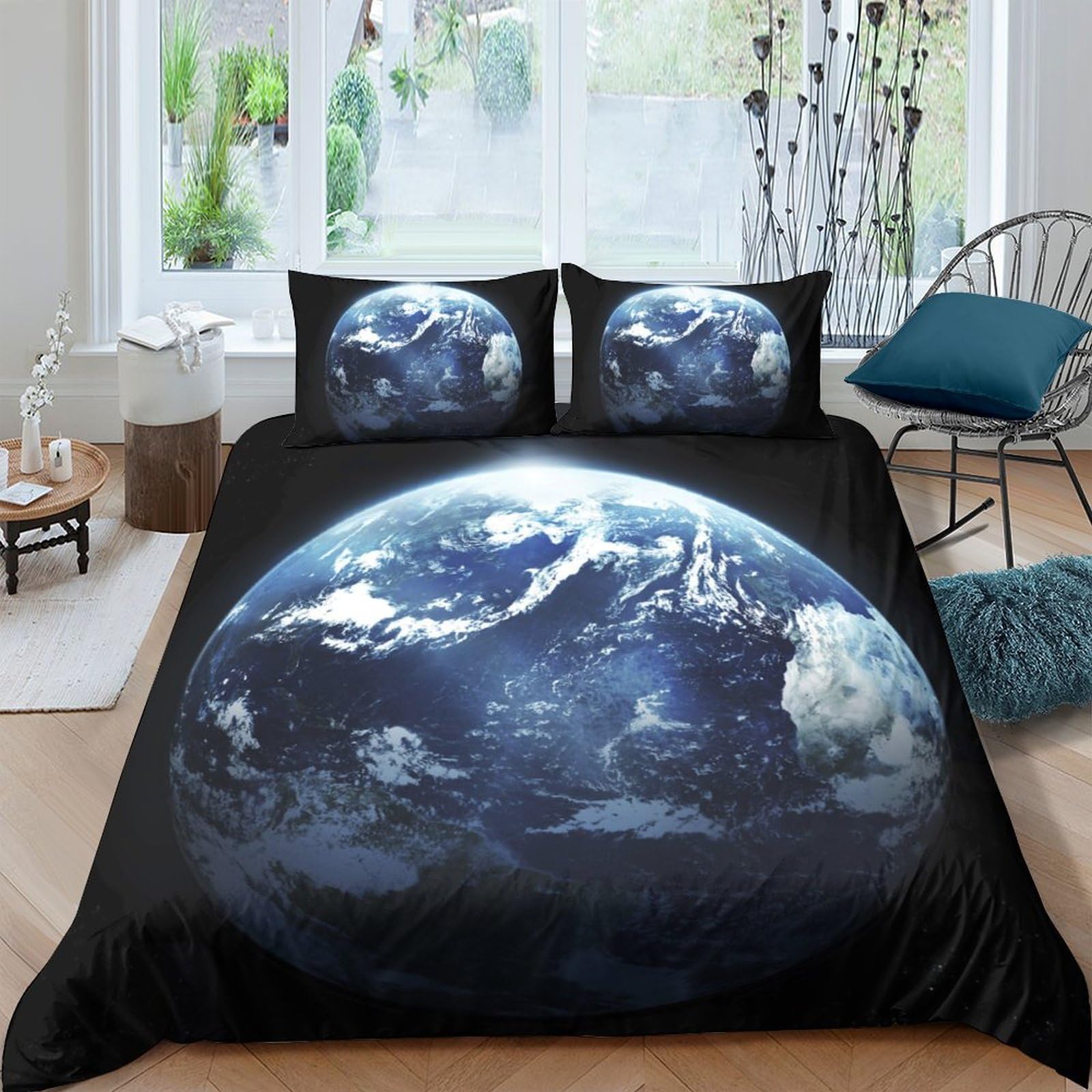 Ctjqhvkz Style-9 3D Printed Earth View Fitted Sheet Microfiber Soft Bed Cover Space Planet Bedroom Decor Mattress Protection Single（135X200cm）