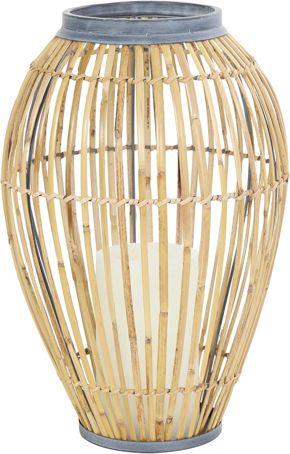 Deco 79 Bamboo Wood Handmade Decorative Vase Open Frame Centerpiece Vase with Blue Metal Accents, Vase for Home Decoration 11" x 11" x 16", Brown