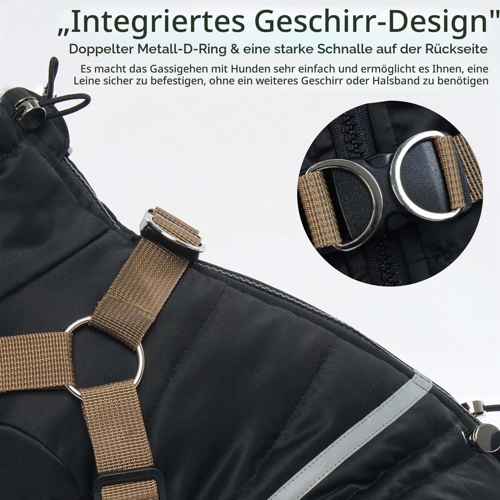 Hundemantel Winter, Wasserdicht Hundejacken mit 4-Beinige Hunde Winterweste Warm Winddicht Hundejacke Fleece Reflektierend Winterjacken Mit Brustgurt Gurt & D-Ringen(Schwarz, L)