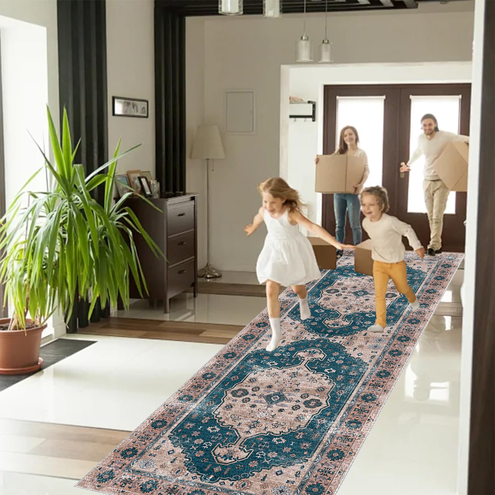 Teppich Läufer Flur Küchenteppich Waschbar rutschfest Küchenläufer 120 x 450 cm Küche Teppich Läufer Fußmatte Teppichläufer Flurteppich für Eingang Flur Küche Schlafzimmer Wohnzimmer Teppiche Runner