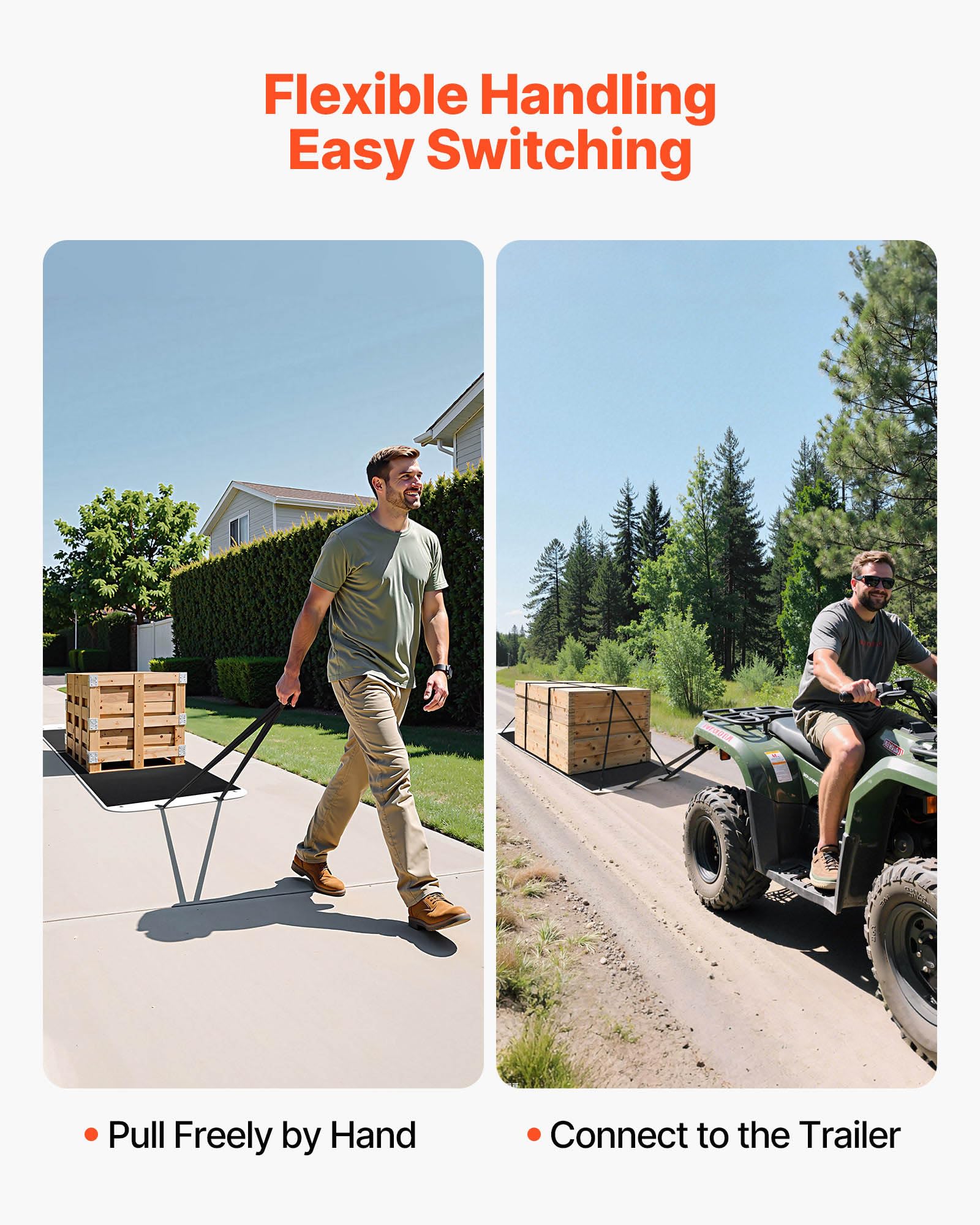 VEVOR Traîneau à Cerfs, 280x101,5 cm, Traîneau de Chasse Utilitaire en PE, Charge 725 kg, Traction Manuelle, Remorquage Compatible VTT UTV Tracteur, Tapis Transporteur pour Jardin, Pêche Glace, Bois