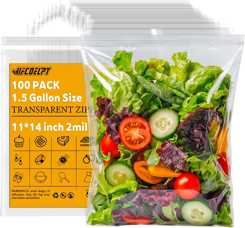 11x14 Clear Zip Bags, 100 Count, 2 Mil, 1.5 Gallon | Clear 2 mil resealable bags for household storage, clothing, crafts and shipping. Size: 11 x 14 in. 100 count