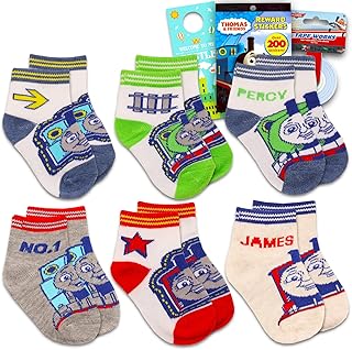 Beach Kids Thomas the Train Socks for Boys Set - Bundle with 6 Pairs of Thomas and Friends Socks 2-4T Plus Stickers, Washi Tape, More | Thomas the Train Gifts