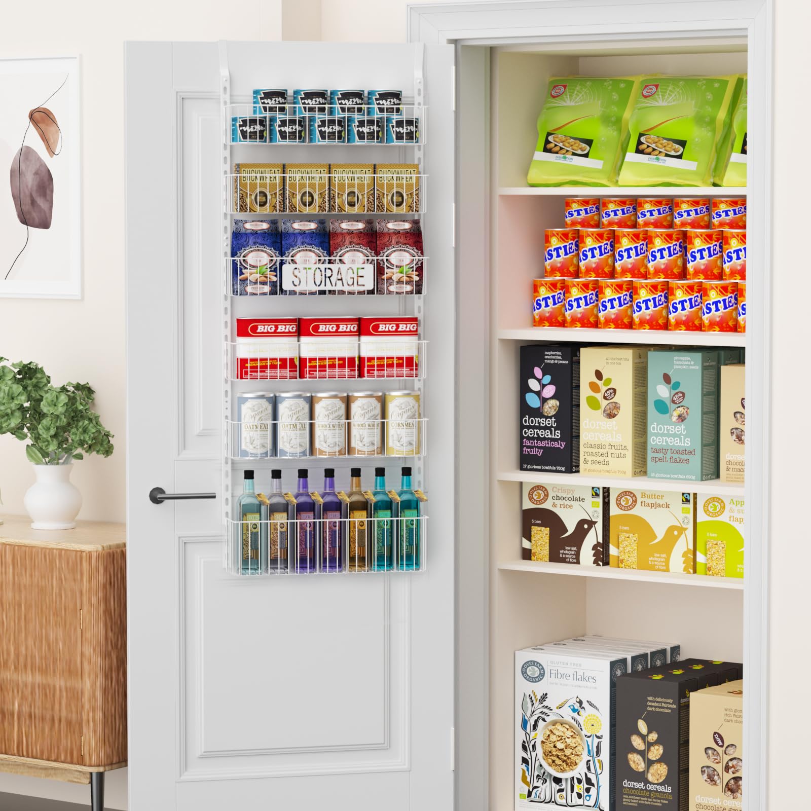 Aconfei Over The Door Pantry Organizer, 5+1 Tier Pantry Door Organizer Rack, Wall Mounted Heavy-Duty Metal Spice Rack for for Kitchen, Bathroom, Bedroom and Storage Room