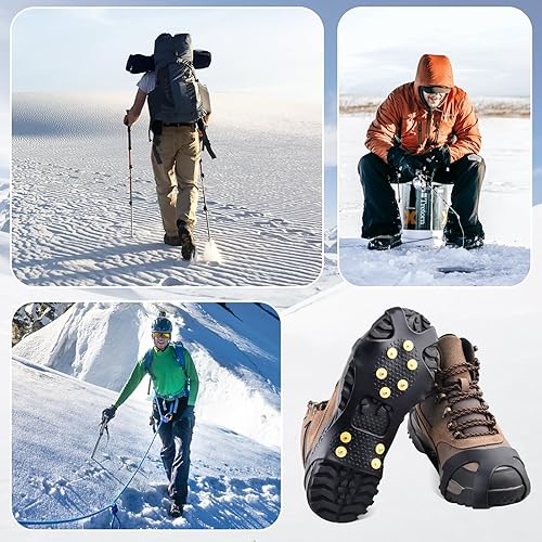 Miniatura 6 de TRIWONDER Ice Grips antideslizante para zapatosbotas de tracción de hielo sin cordones 101824 dientes nieve hielo picos crampones tacos estiramiento