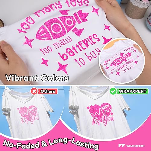Miniatura 4 de WRAPXPERT Vinilo HTV con purpurina, vinilo para planchar con purpurina para camiseta, rollo de arcoíris HTV de 10 x 5 pies, vinilo de transferencia