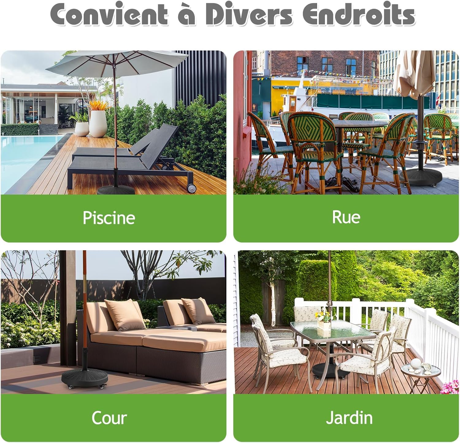 GOPLUS Pied de Parasol avec roulettes Flexibles en Résine, Support de Parasol Mobile Extérieur, Convient pour Poteaux de Parasol de Φ 38/48 MM,pour Jardin, Terrasse, Plage