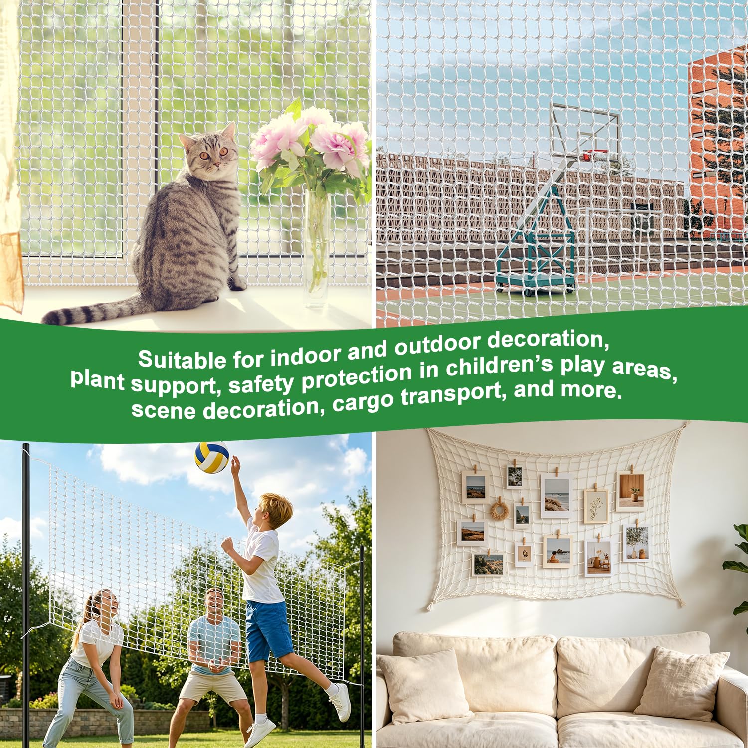Rete di Sicurezza in Corda Rete Anticaduta per Bambini 2x2m Bianco Rete di Protezione per Letto a Castello Rete di Recinzione Senza Nodi per Balcone Ringhiera per Scale